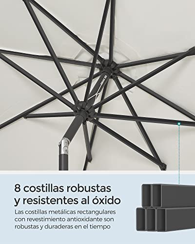 Detalle de SONGMICS Sombrilla de Jardín 300 cm GPU30BE: protección UPF 50+, inclinación bidireccional y manivela para patio y piscina