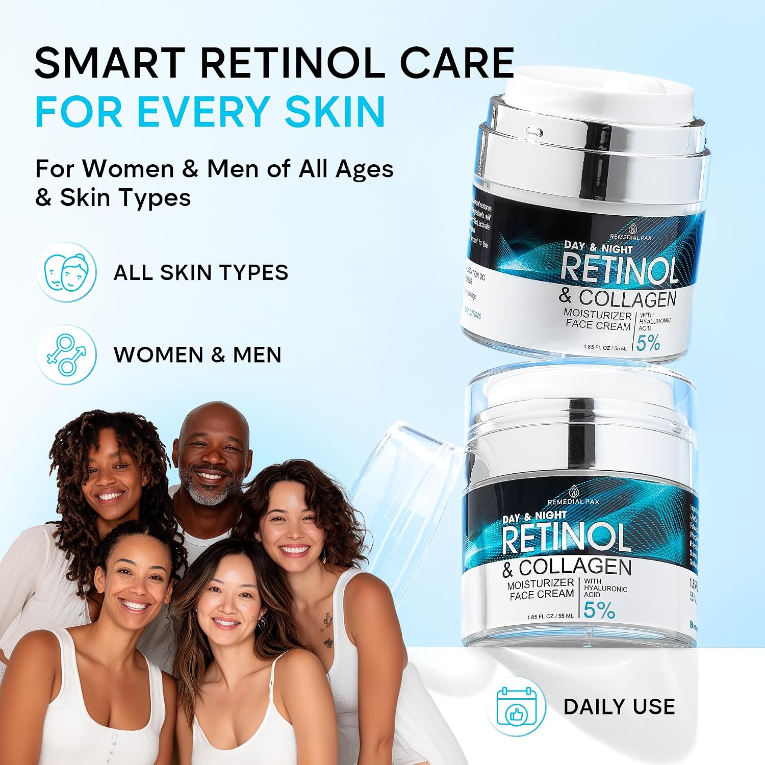 Detalle de Retinol Face Moisturizer Cream for Face & Neck with 1% Retinol and Hyaluronic Acid (Day & Night), 1.85 fl oz
