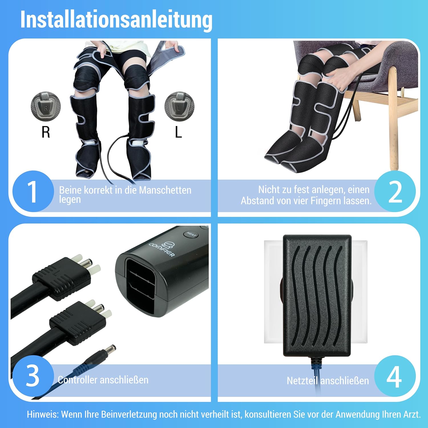 Thumbnail 4 de COMFIER Beinmassagegerät mit Kompression & Wärme für Waden, Knie und Fuß – 3 Heizstufen, 3 Intensitäten