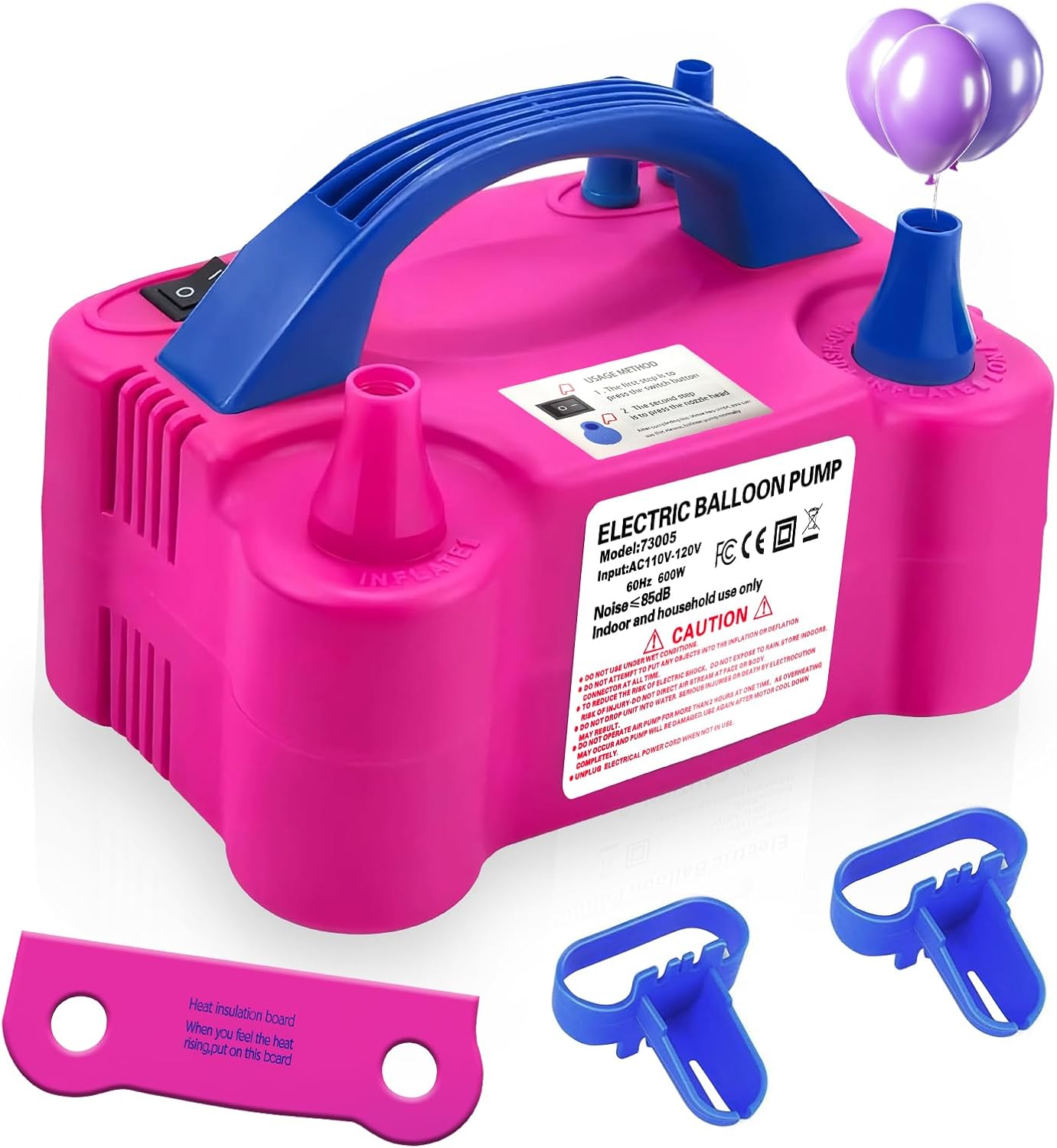 Detalle de HXHWISE Elektrische Ballonpumpe – Schnelles Füllen mit Doppel-Düse (600 W, tragbar, EU-Standard)