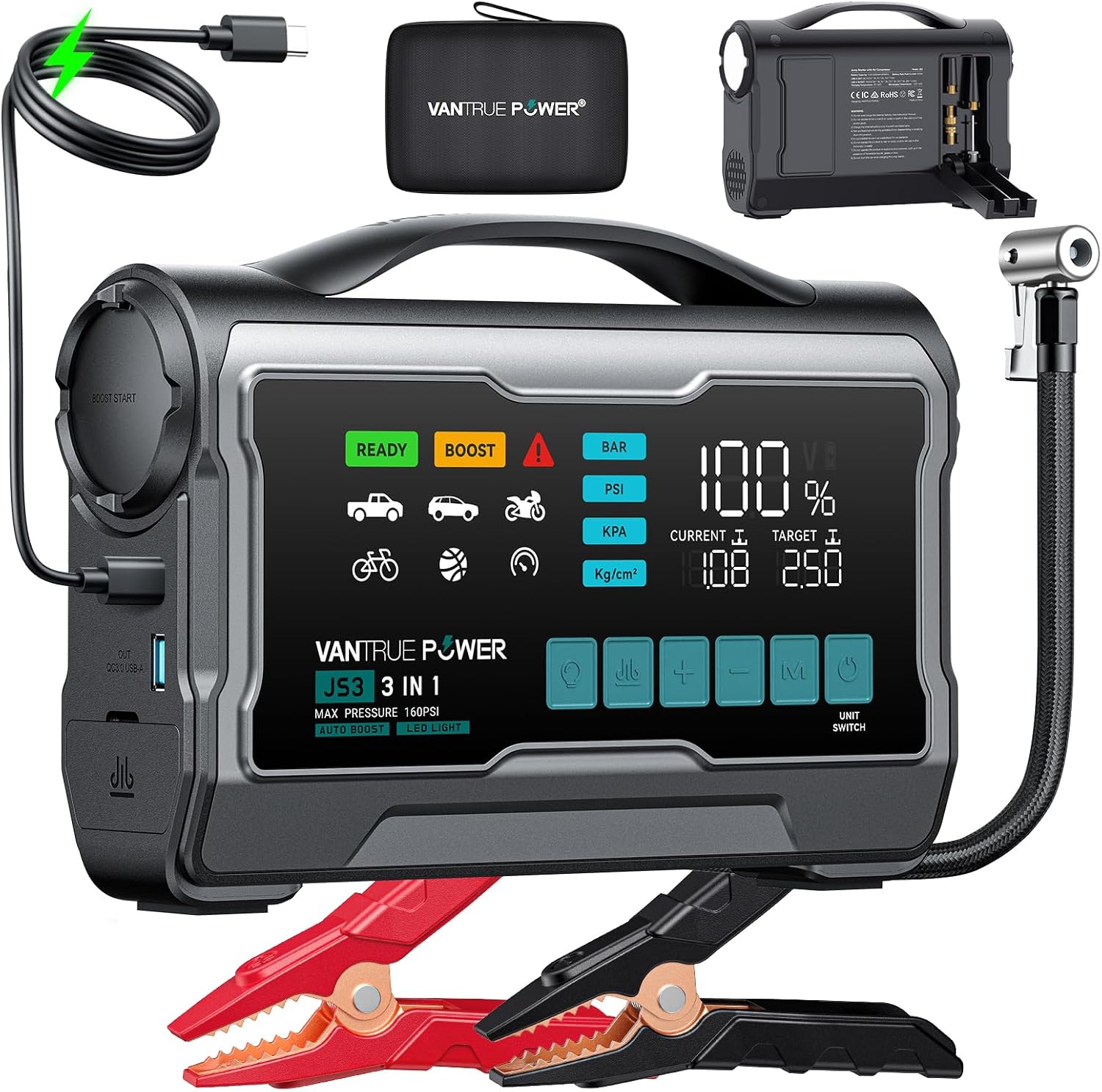JS3 3250A Avviatore con Compressore d'Aria 160 PSI: potenza, autonomia e utilità tutto-in-uno