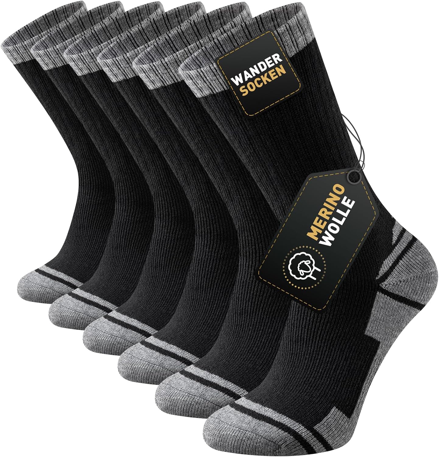 Detalle de Stoeury Merino Socken Herren Damen – Dicke Wandersocken mit gepolsterter Anti-Blasen-Wollsocke, 3 Paar