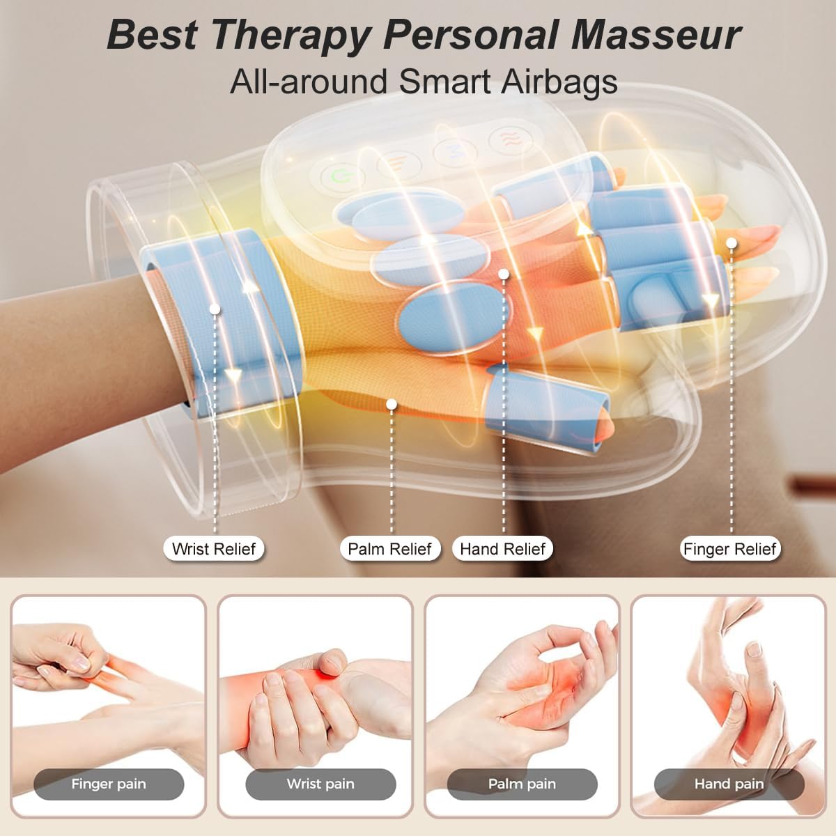 Detalle de Smart Hand Massager with Heat Compression Relief for Arthritis & Carpal Tunnel – Cordless Therapy Glove