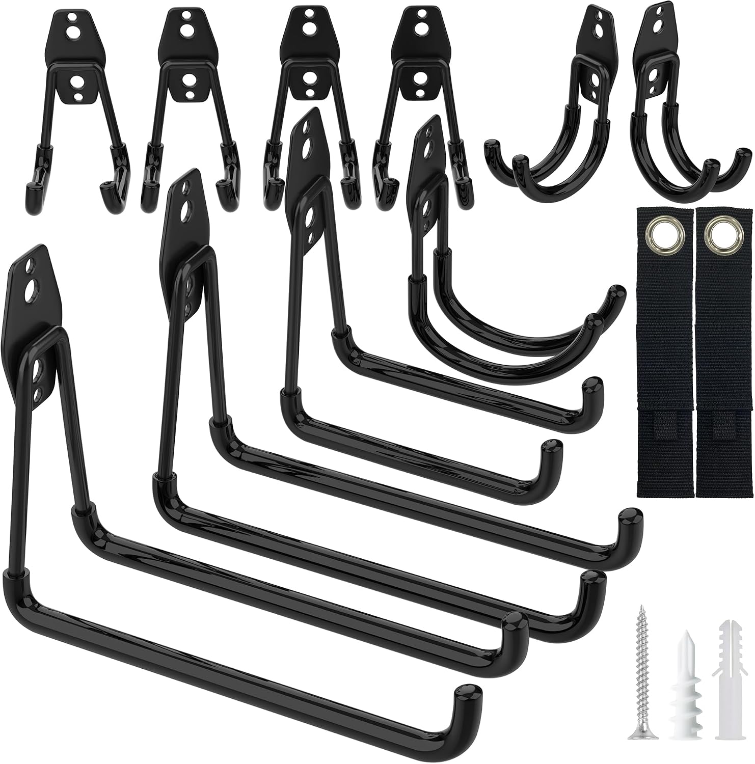 Detalle de Kitmiido Steel Garage Storage Hooks (12-pack) with anti-slip PVC coating for bikes, ladders and tools