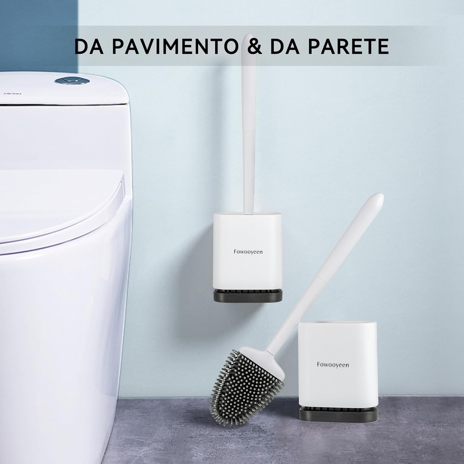 Detalle 2 de Fowooyeen Scopino WC in silicone con base ad asciugatura rapida e staffa, bianco opaco