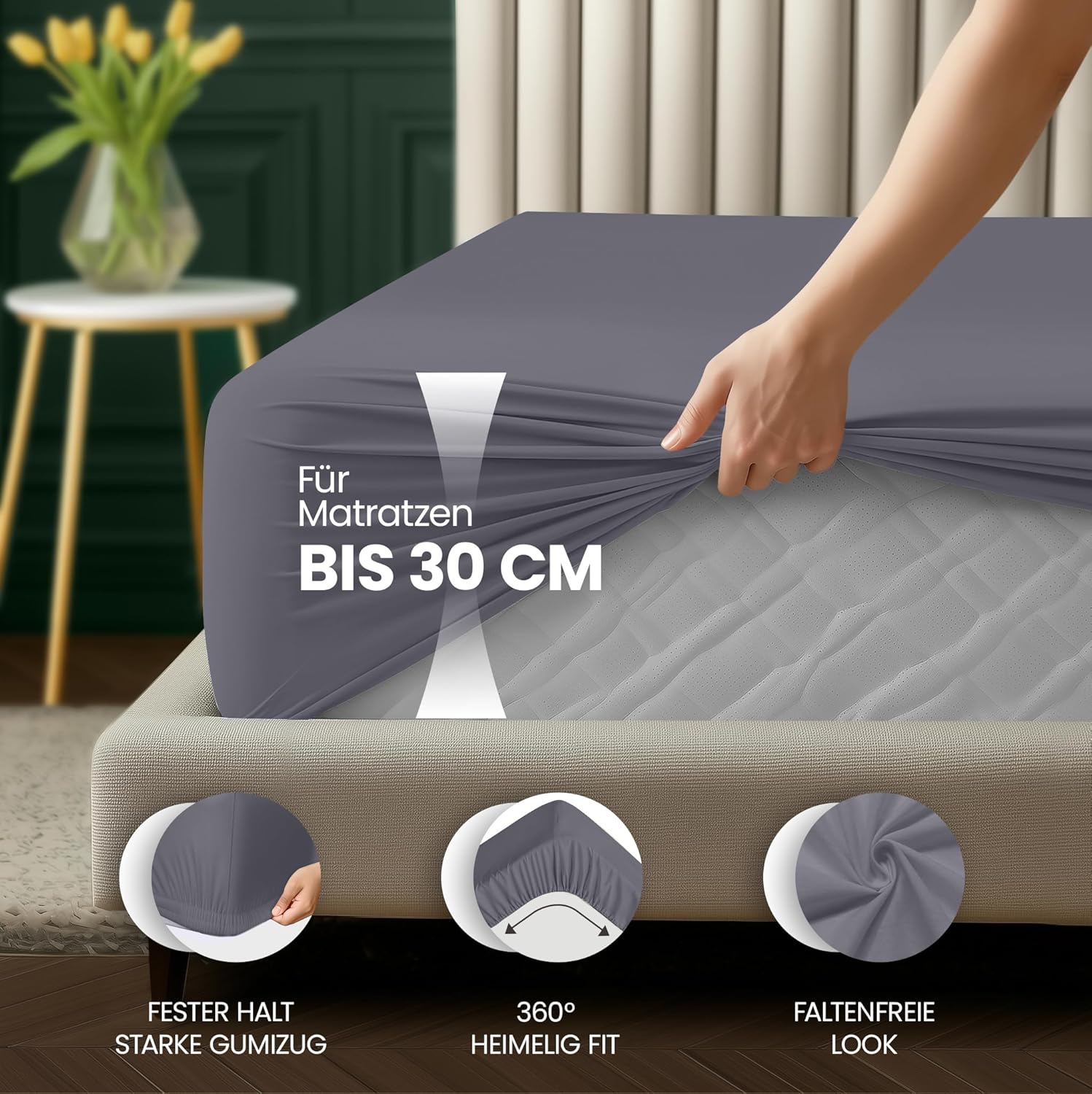 Detalle 2 de Utopia Bedding Spannbettlaken 180×200 cm, Grau