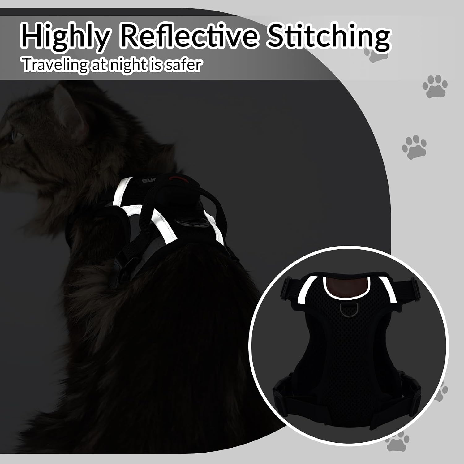 Detalle de Cat Harness and Leash Set with AirTag Holder – Escape-Proof, Adjustable Vest for Large Cats (Size L) with Reflective Strips