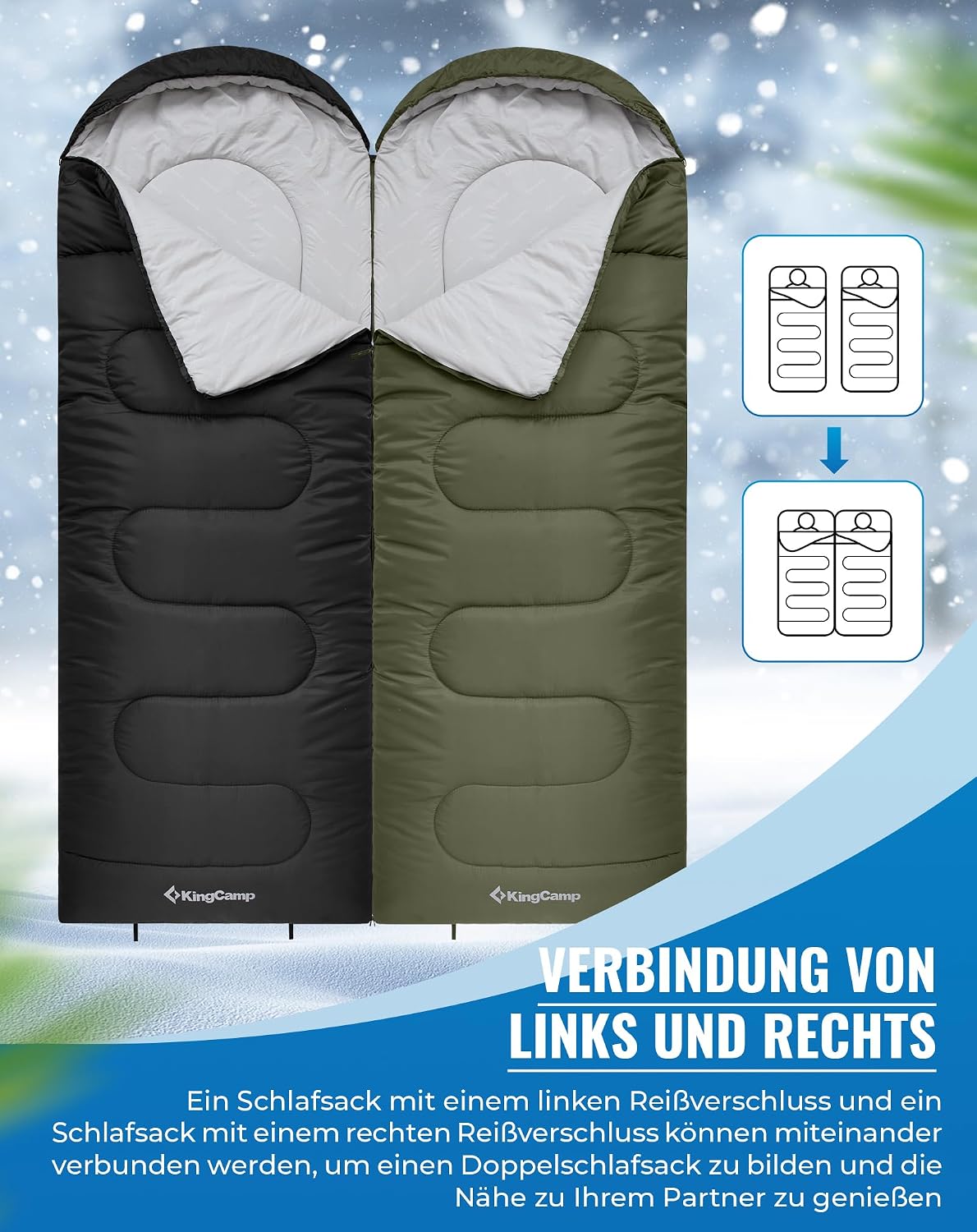 Detalle de KingCamp Schlafsack für Erwachsene – XL, kaltes Wetter, wasserdicht, kompaktes Packmaß