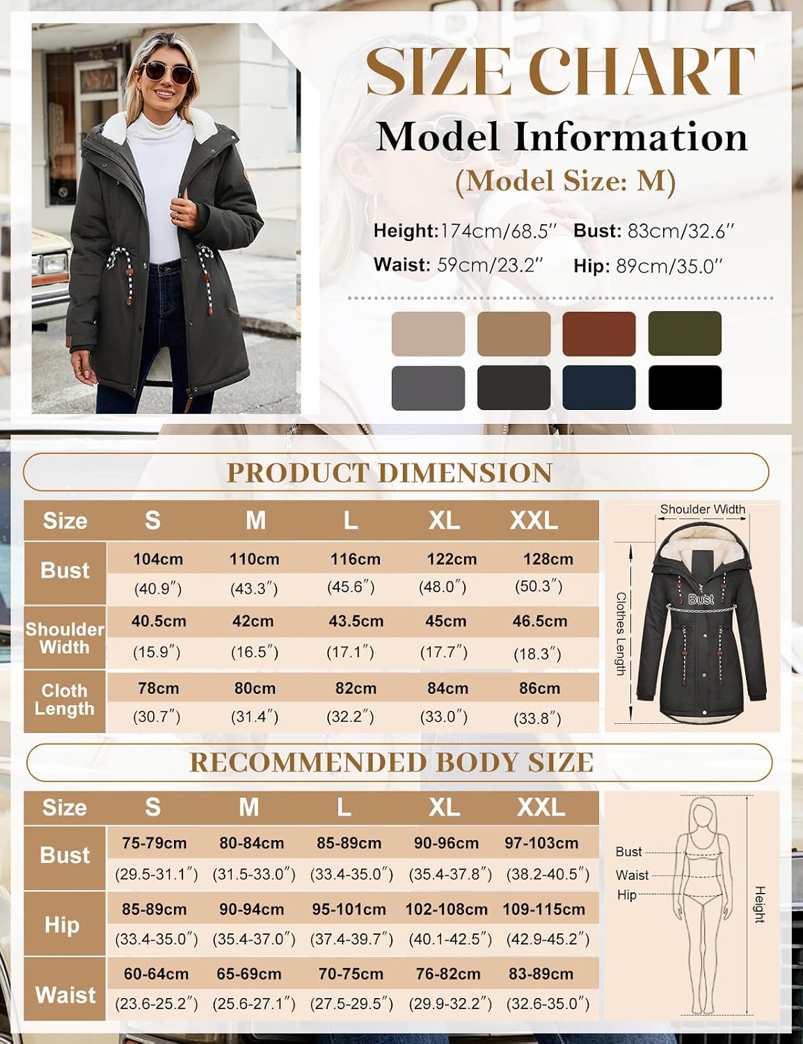 Detalle de Xnova Women’s Winter Fleece-Lined Cotton Parka Jacket with Hood