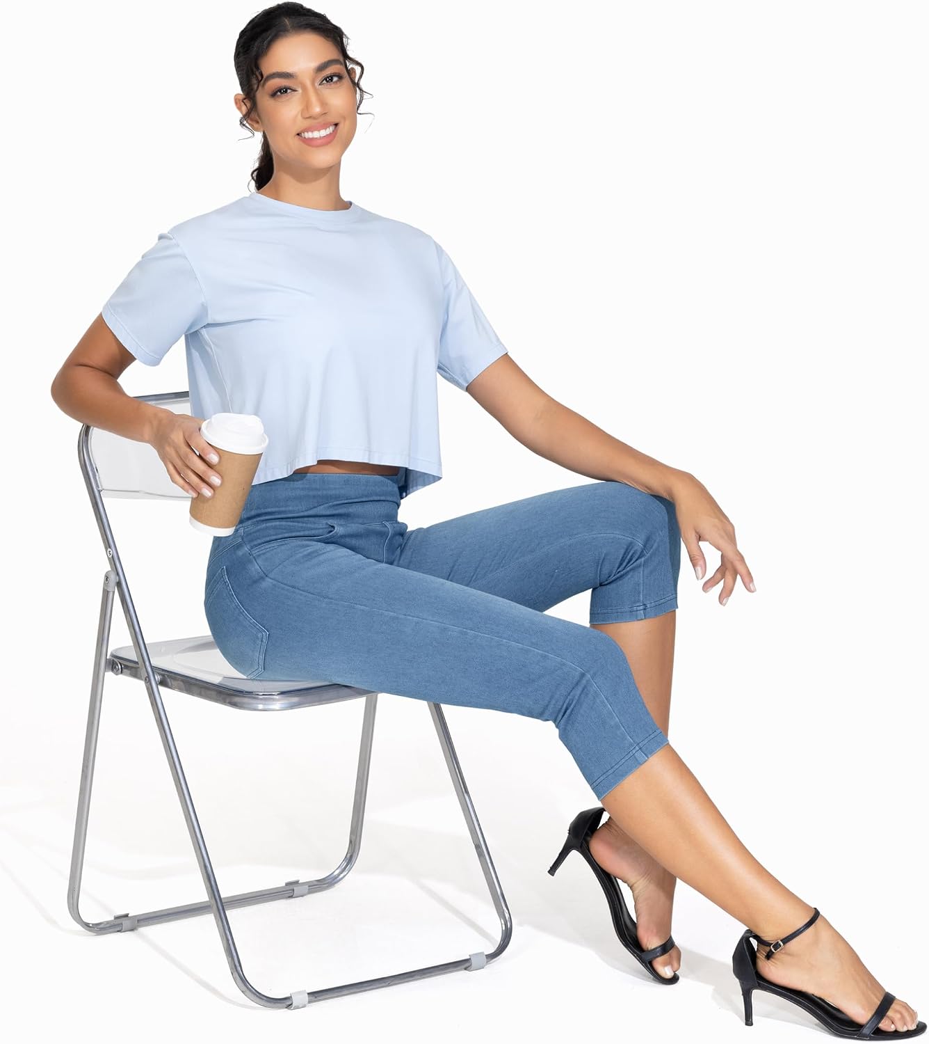 Thumbnail 6 de THE GYM PEOPLE Women's High Waisted Capri Jeggings with Pockets