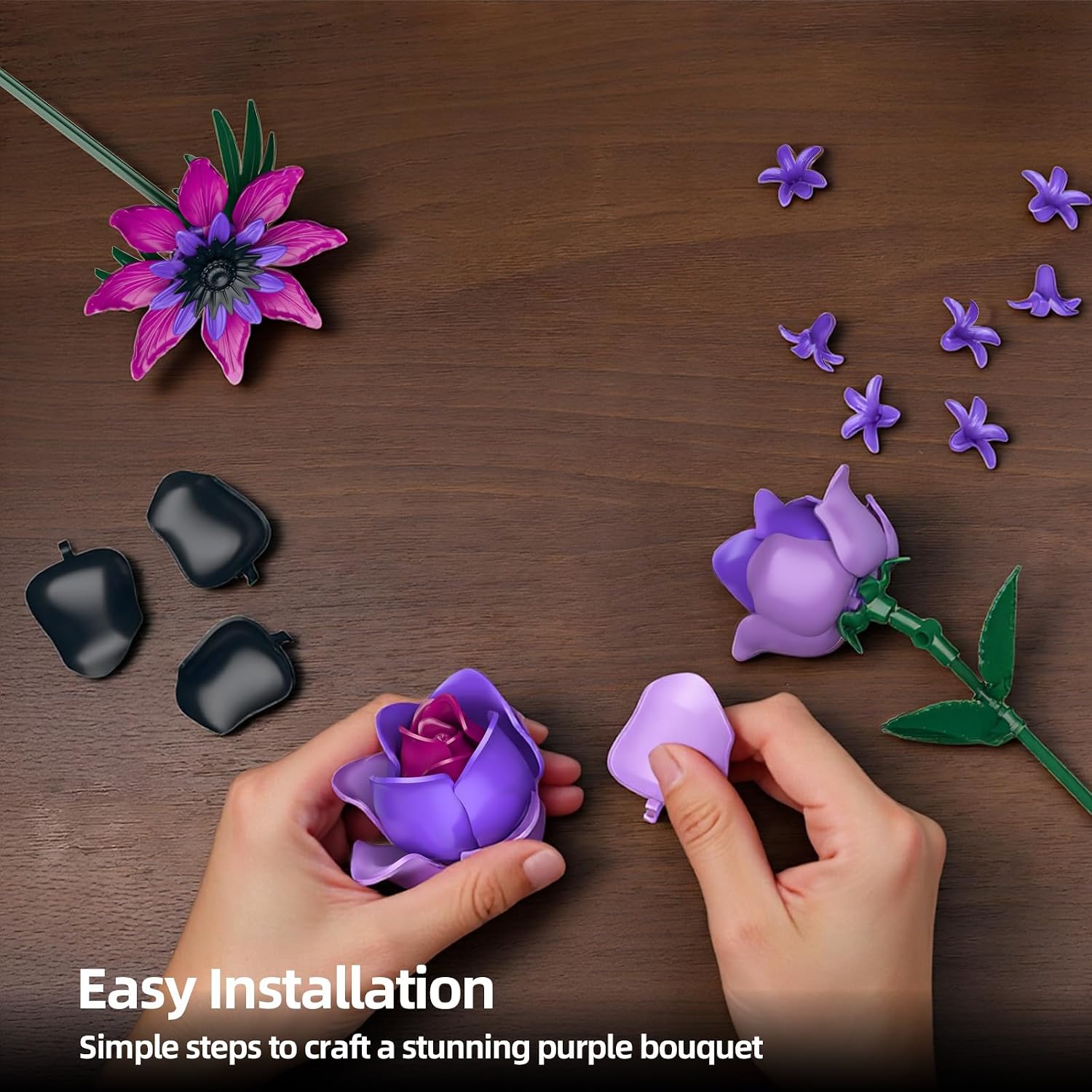 Thumbnail 4 de Purple Rose Flowers Bouquet Building Set