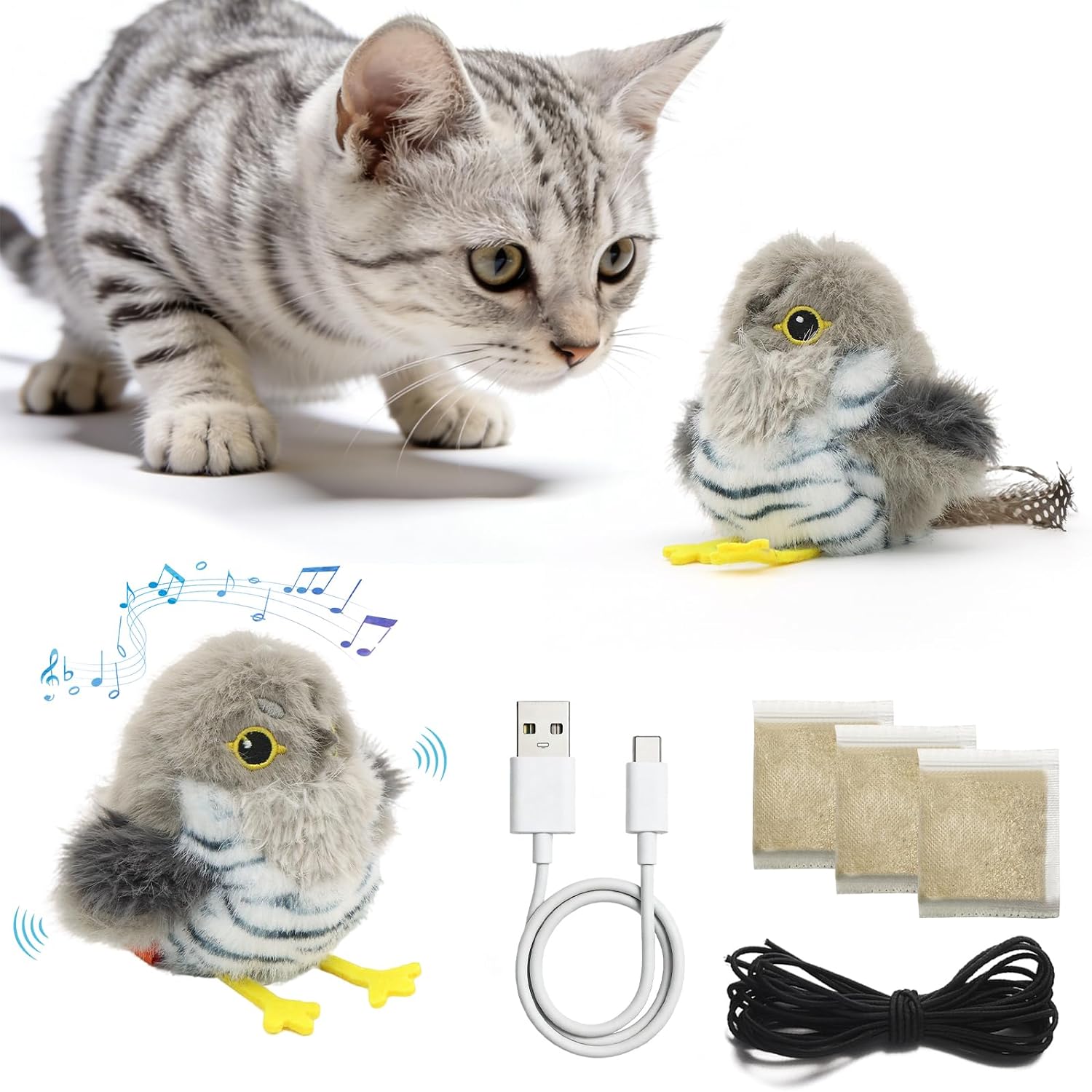 Imagen de UKONWIT Flappy Bird Cat Toy: Interactive Chirping Bird with Catnip (Rechargeable, Ground Play) en OfertitasTOP