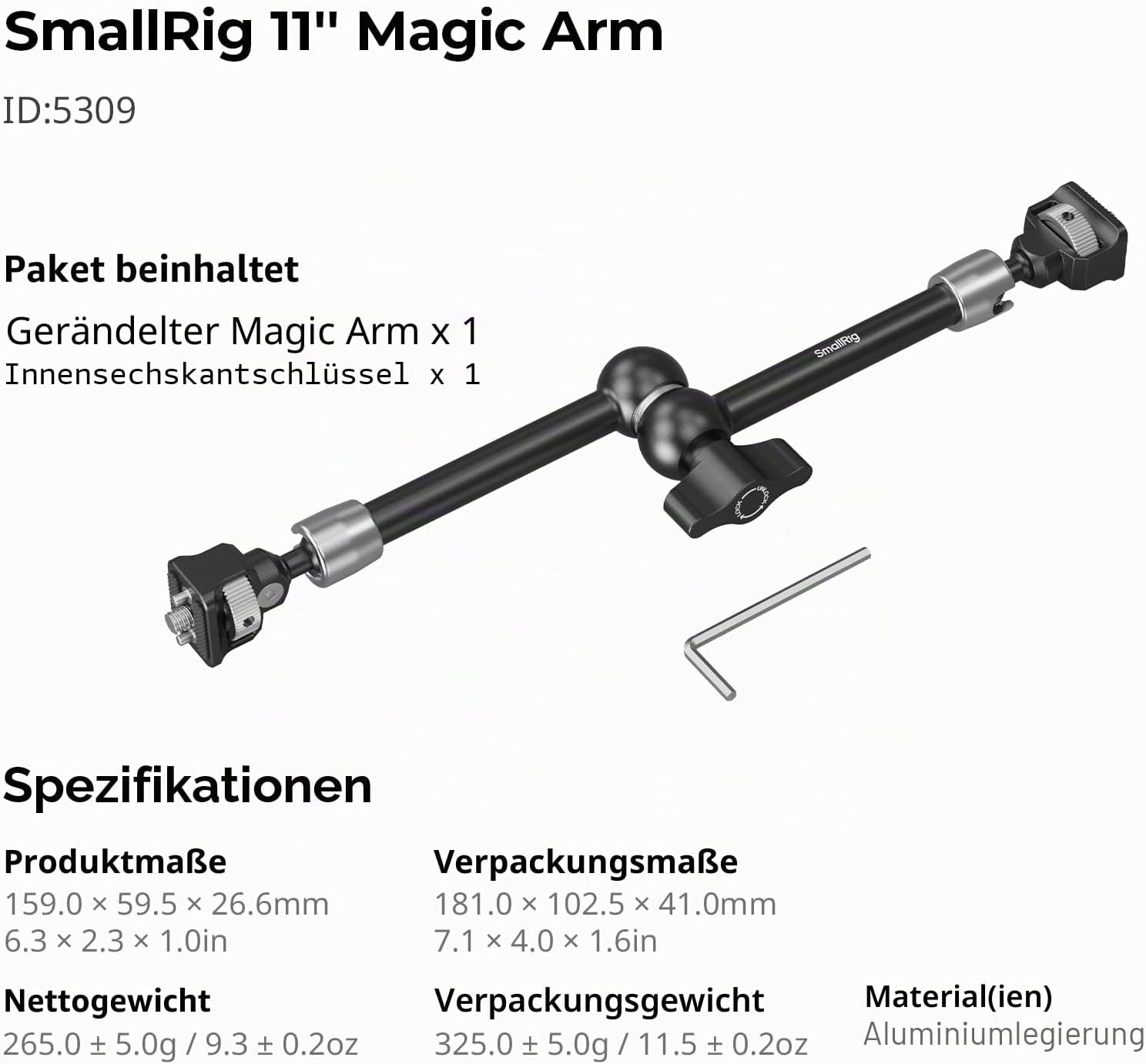 Thumbnail 6 de SMALLRIG 11" Magic Arm 5309 mit 1/4“-20 Schrauben und 360° Doppelkugelkopf (bis 1,5 kg)