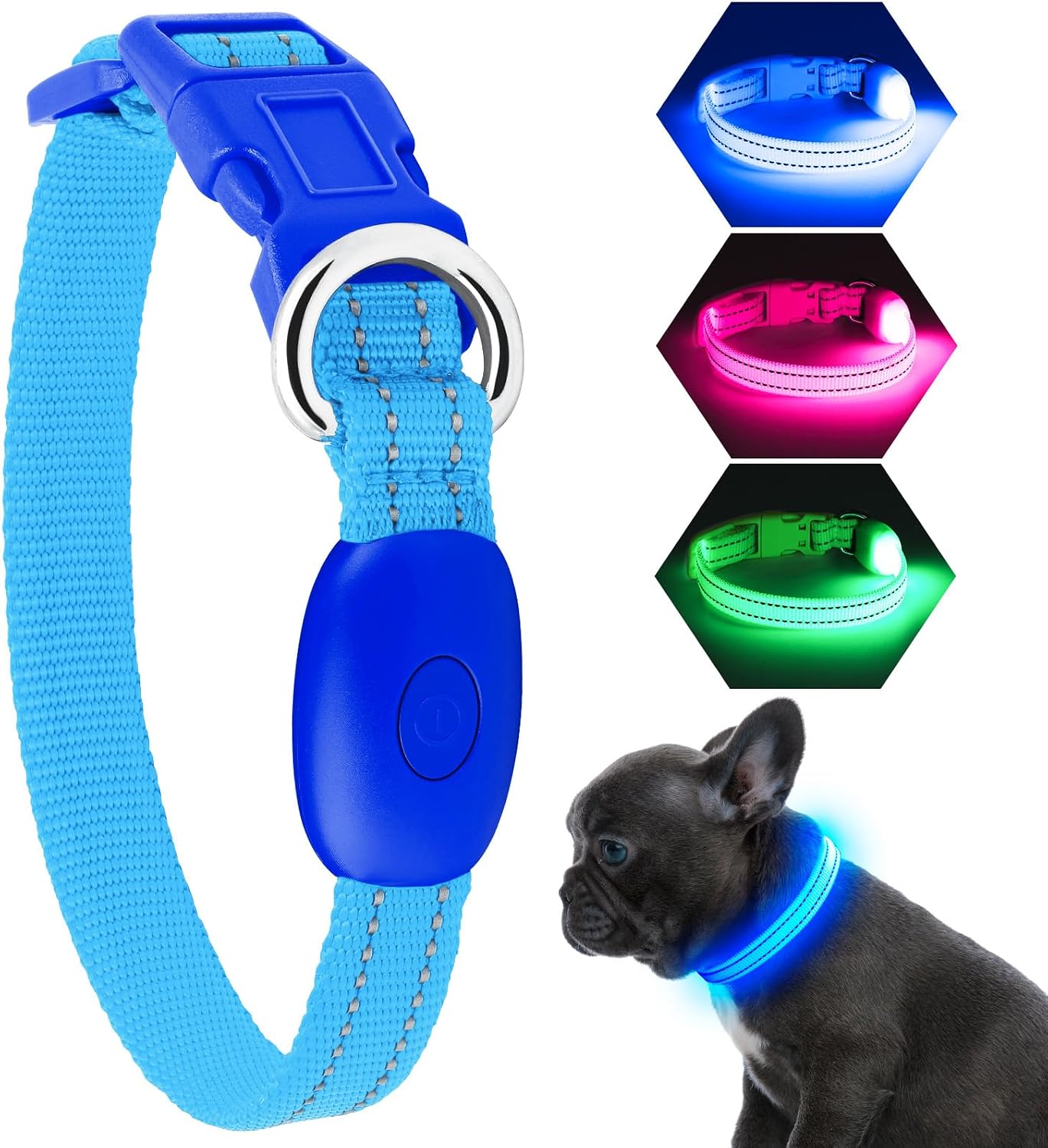 Detalle de KOSKILL Leuchthalsband Hund – USB wiederaufladbares LED-Halsband für kleine bis mittlere Hunde (Blau, S)
