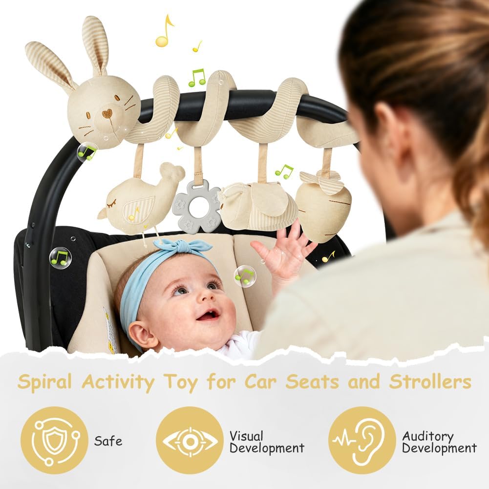 Detalle de Vicloon Spiral Plush Stroller Toy for Neonates (Rabbit) – Safe, entertaining activity toy