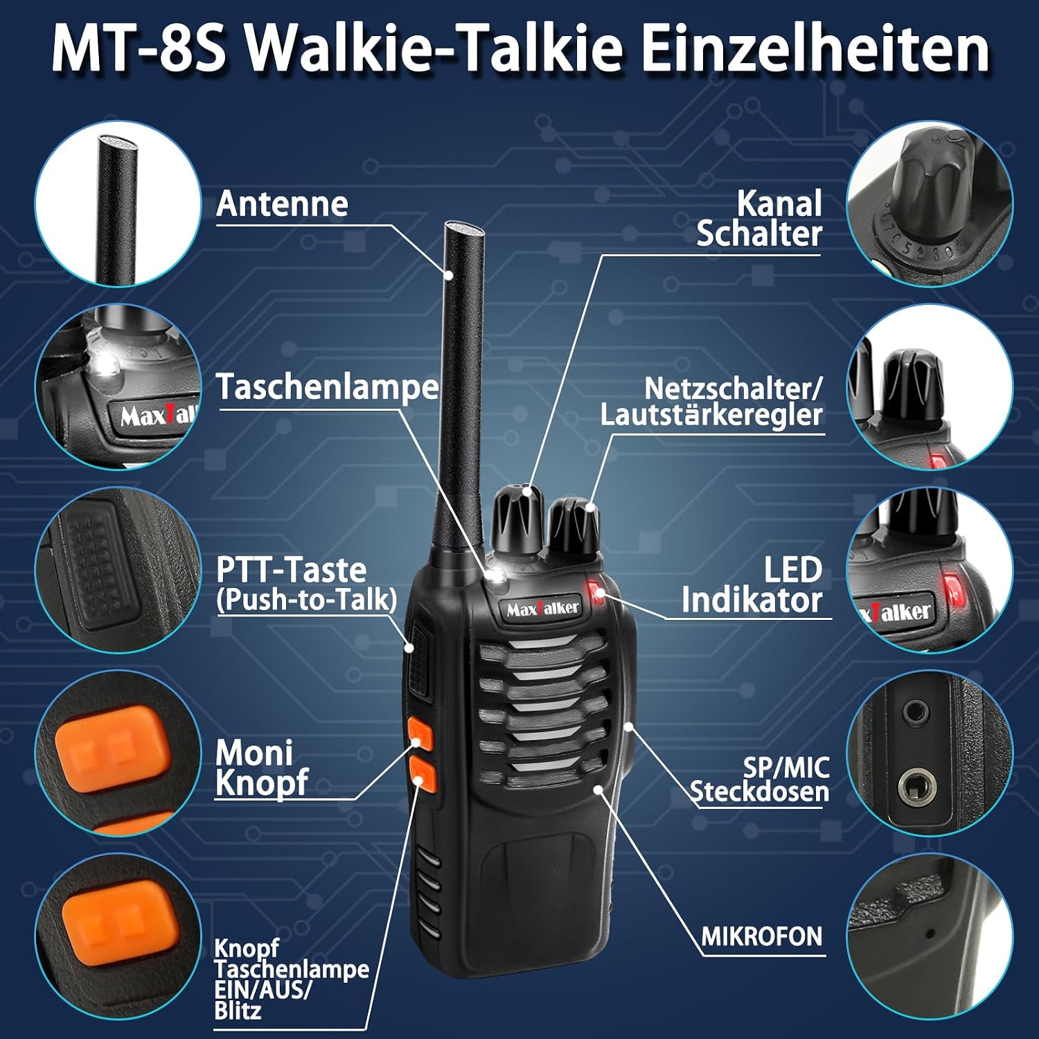Detalle 2 de MaxTalker MT-8S Walkie Talkie PMR446