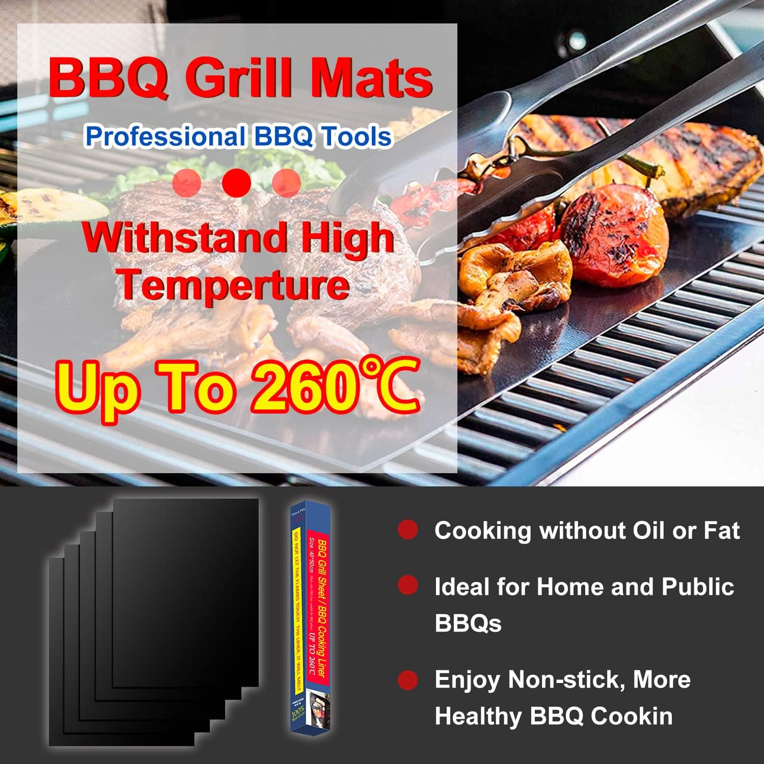 Thumbnail 1 de FIFlying BBQ Grillmatte 5er-Set (50 x 40 cm) – wiederverwendbare, antihaftbeschichtete Grillmatten