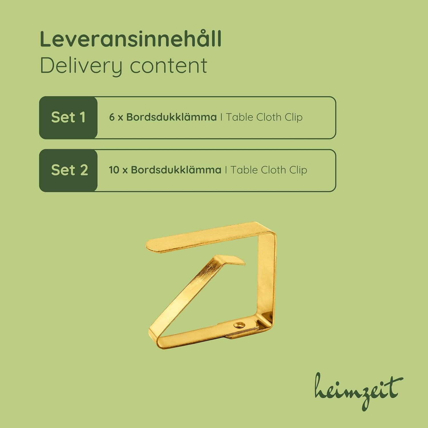 Detalle de Heimzeit bordsduksklämmor i rostfritt stål, 10-pack, guld, för bord upp till 3 cm