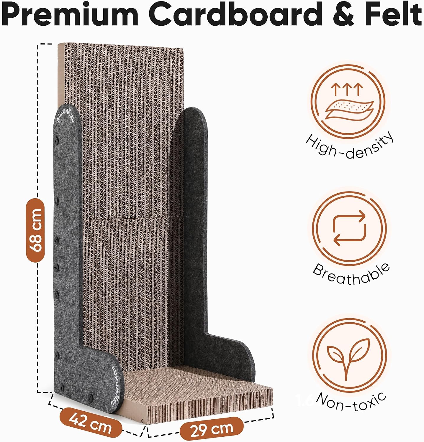 Thumbnail 2 de FUKUMARU L-Shaped Cat Scratcher (68 cm) Wall Scratch Pad with Felt Edge & Furniture Protection – Grey