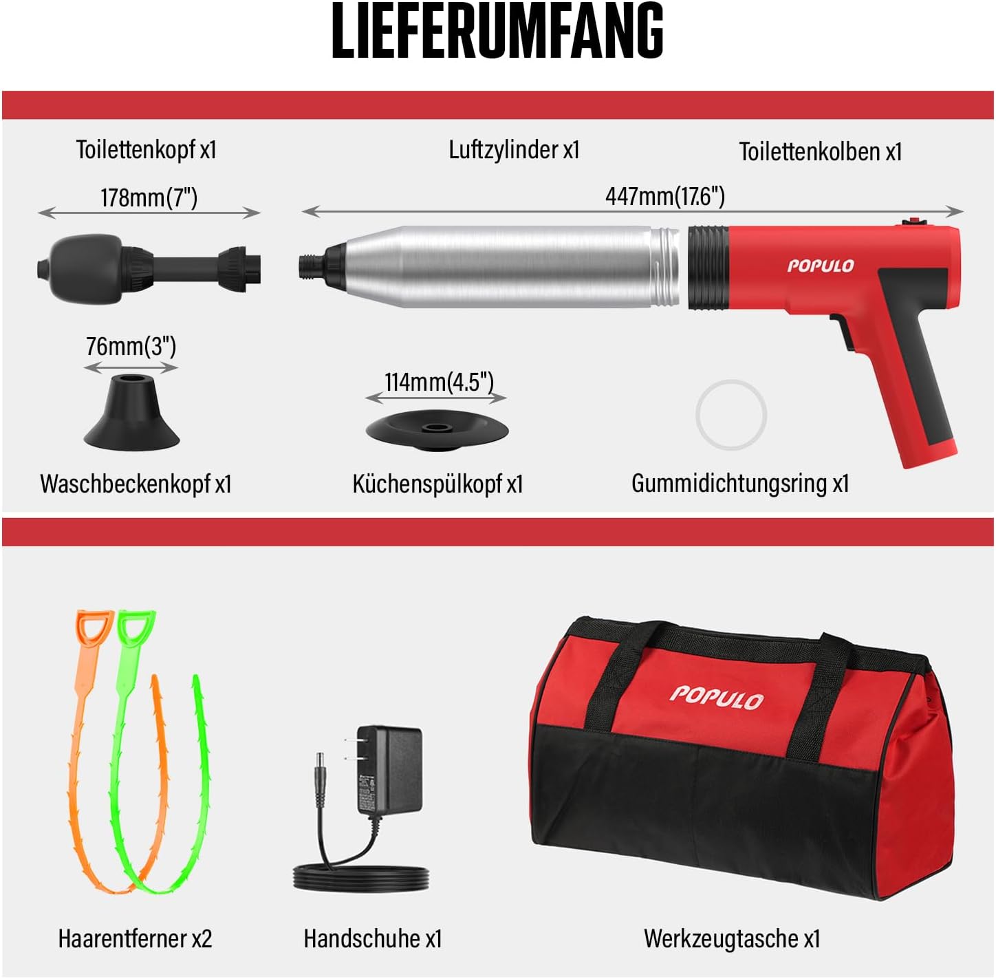 Thumbnail 6 de POPULO Elektrischer Abflussreiniger (Pömpel/WC-Saugglocke) mit integrierter Luftpumpe