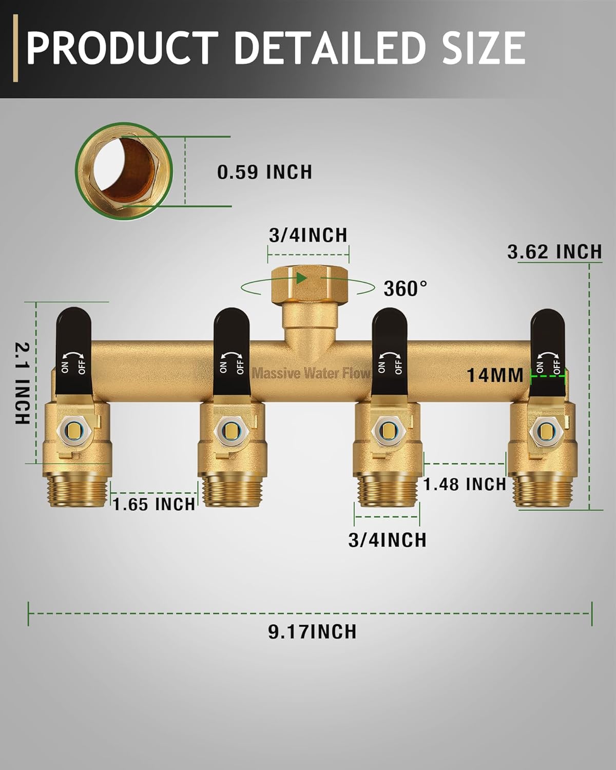 Thumbnail 5 de HugWaFlw Outdoor Tap Splitter 4-way garden hose splitter (3/4 inch) in solid brass