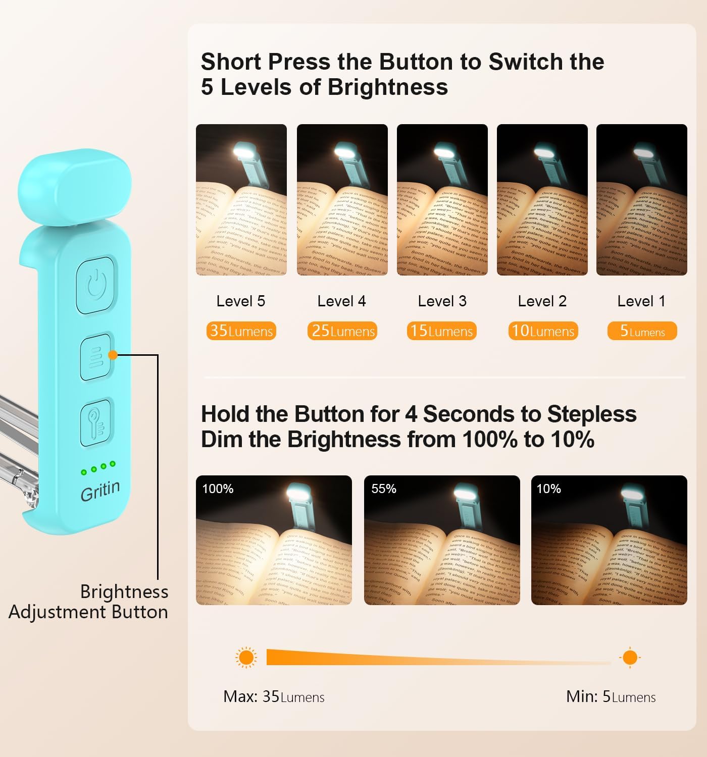 Thumbnail 1 de Gritin Book Light Rechargeable 80 hrs