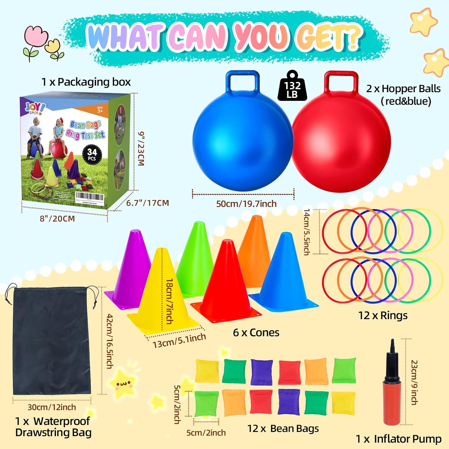 Thumbnail 1 de JOY SPOT! Carnival Outdoor Games Combo Set for Kids — 4-in-1 Fun Pack with Hopper Balls, Ring Toss, Cones, and More