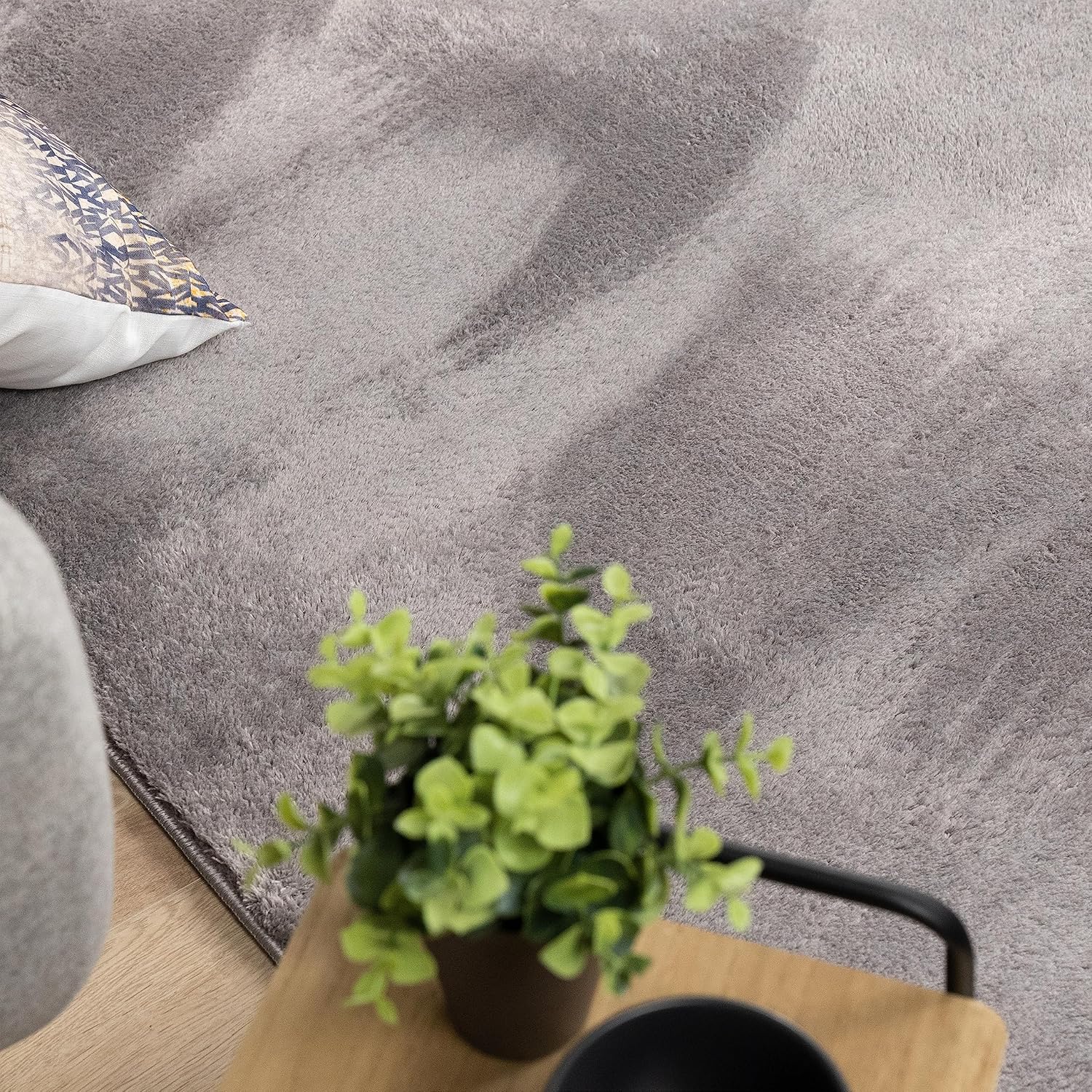 Detalle de Paco Home Teppich 160x220 cm Kurzflor grau