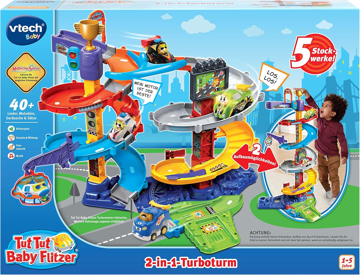 Thumbnail 4 de VTech TUT TUT Baby Flitzer 2-in-1 Turboturm – Großes Turm-Spielset mit Turborenner, Weichen & Falltür