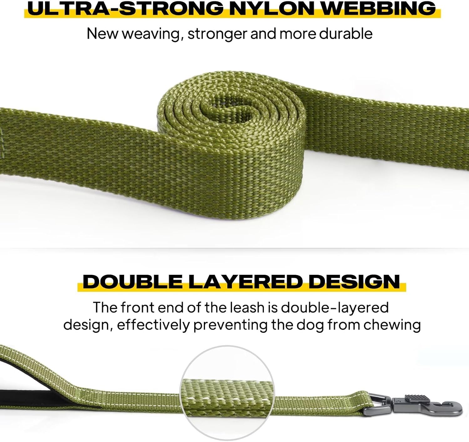 Detalle de Fida Heavy Duty Dog Lead for Medium/Large Dogs (1.2M) – Traffic Handle, Reflective, Double‑Handled Design