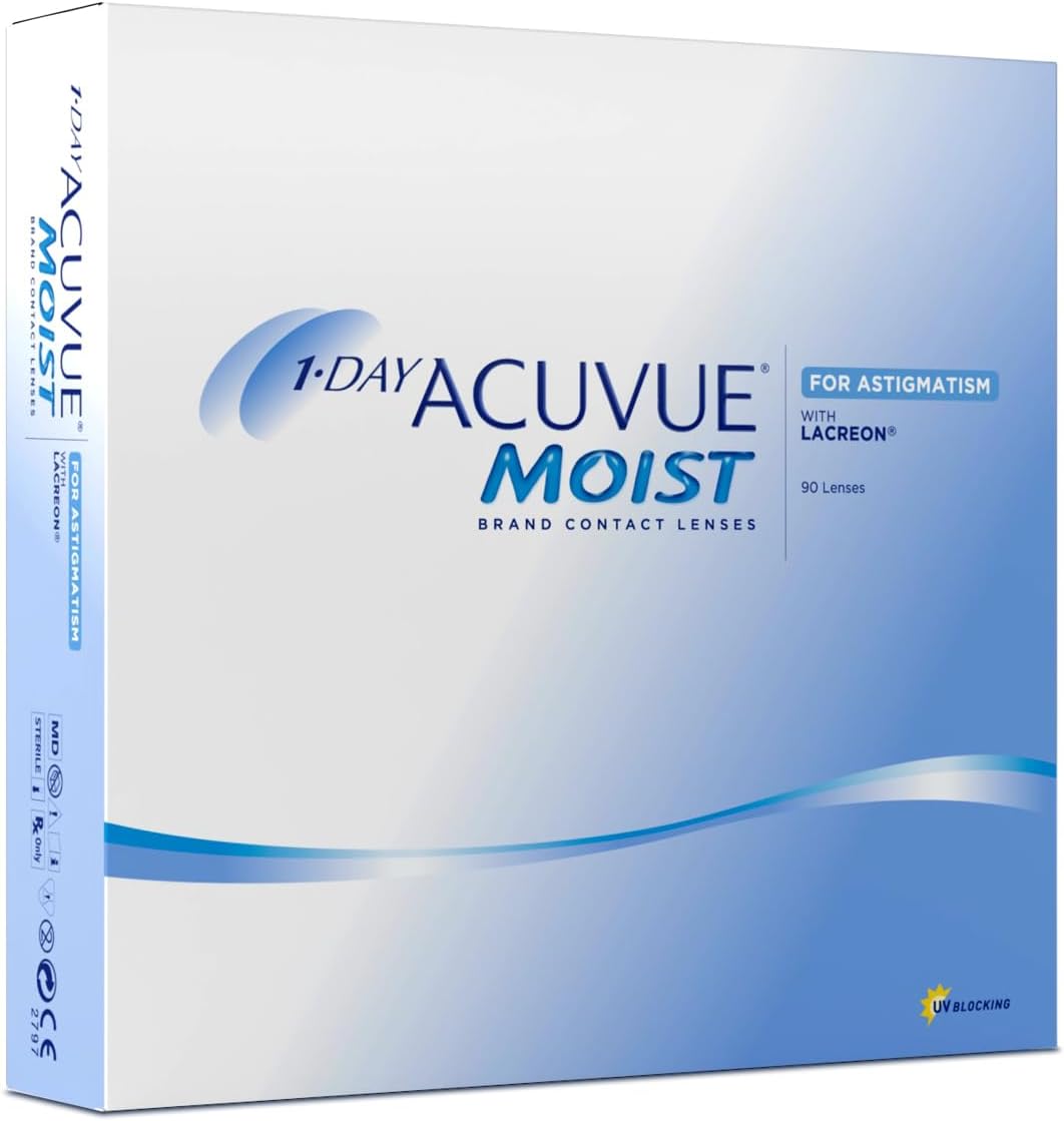 Thumbnail 1 de ACUVUE MOIST 1-DAY for Astigmatism Tageslinsen – gegen trockene Augen, UV-Schutz, 90 Linsen