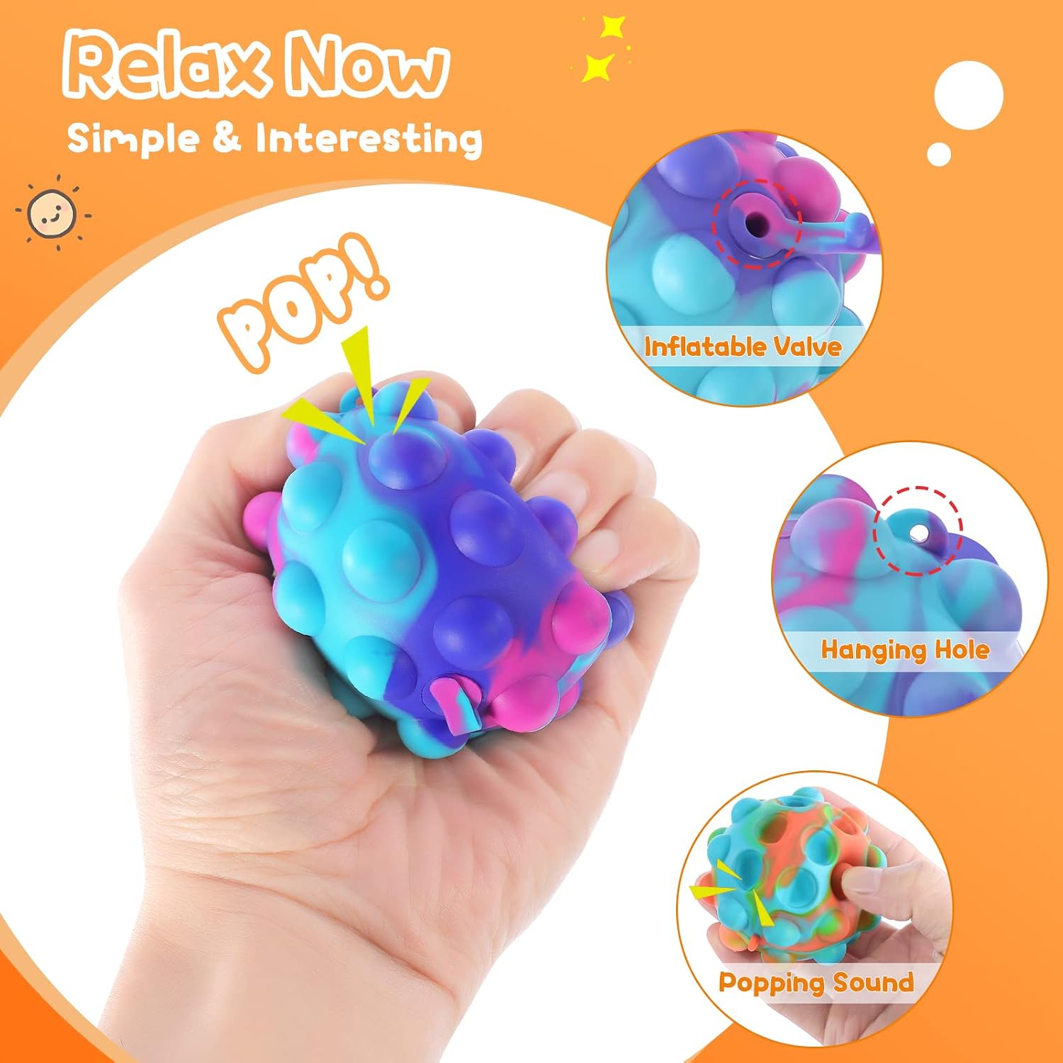 Detalle 2 de Genuvi Inflatable Pop Ball Fidget Toys, 16-Piece Silicone Set