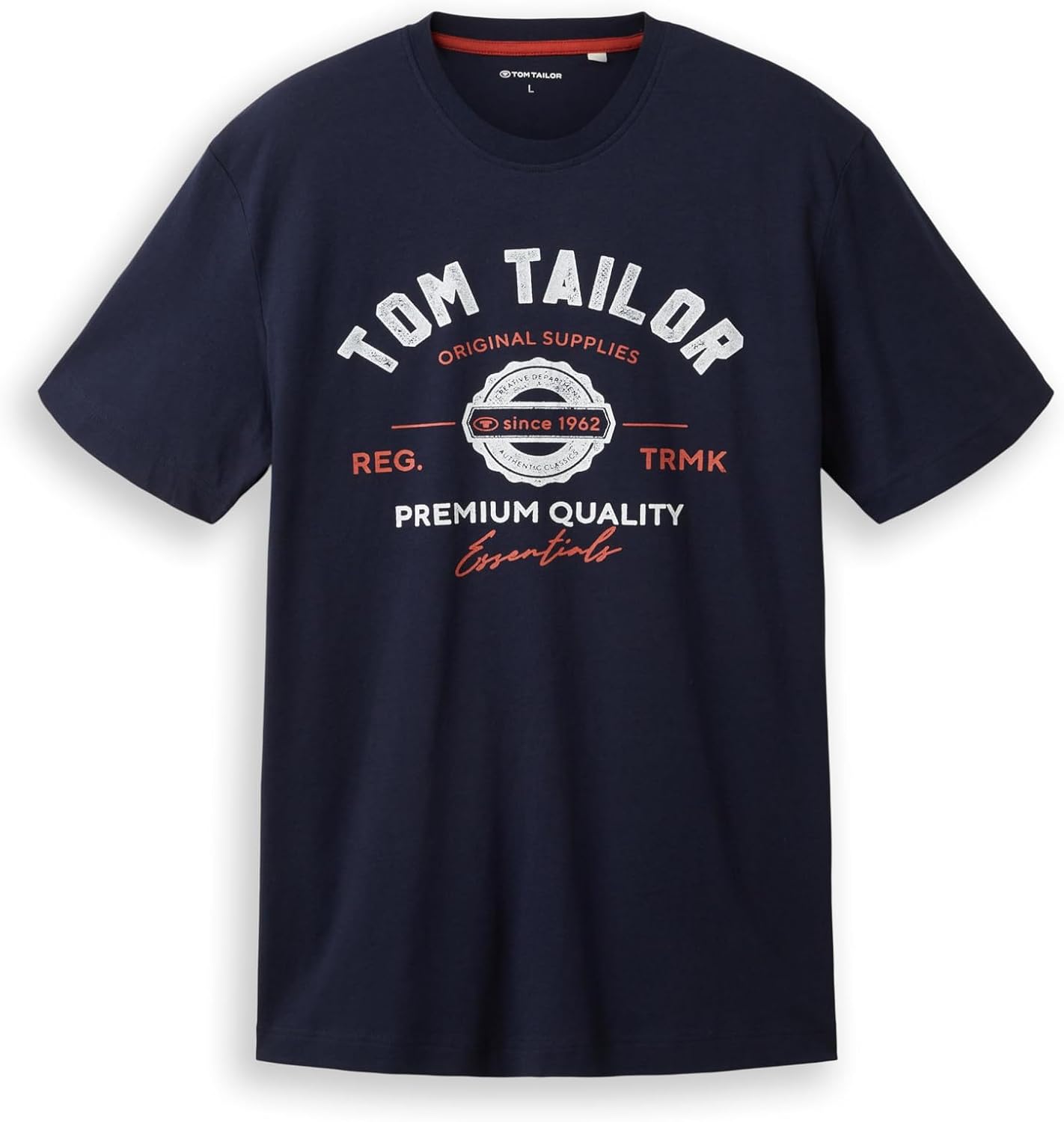 Detalle de TOM TAILOR Herren-T-Shirt aus Baumwolle mit Logo-Print (regular fit)