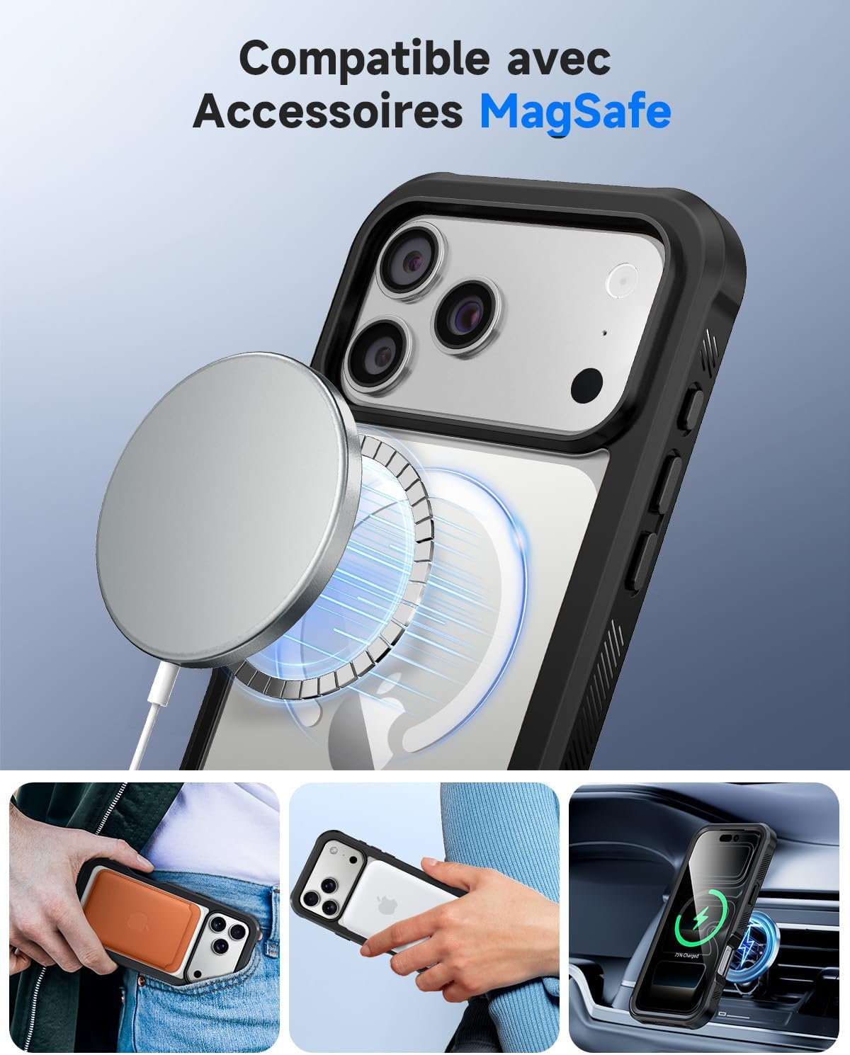 Thumbnail 5 de Seacosmo Coque Magnétique pour iPhone 17 Pro – Verre trempé anti-espion, MagSafe et anneau magnétique intégré