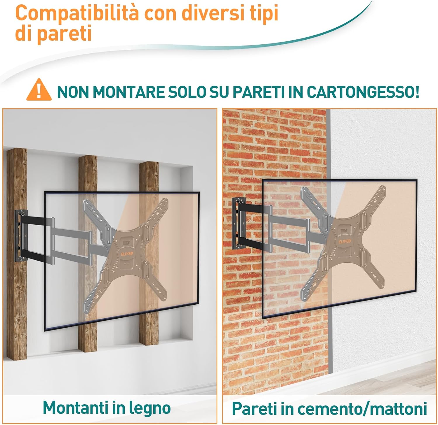Detalle 2 de ELIVED EV3017: Supporto da parete per TV a lunga portata 26–60" con braccio estensione di 749 mm