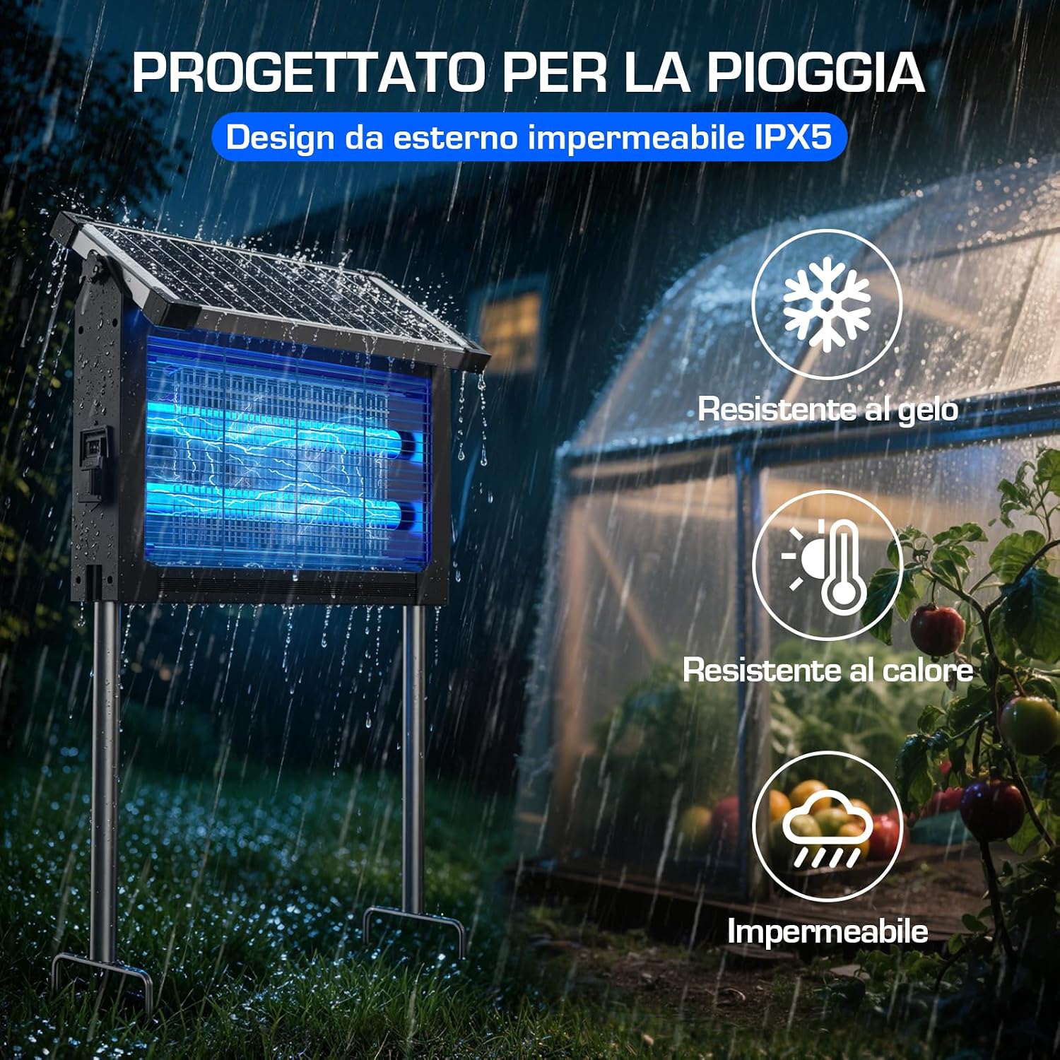 Detalle de Dnenellr Lampada Antizanzare Solare da Esterno IPX5 Nero con Pannello Regolabile, 4000mAh, USB-C e Controllo Crepuscolare