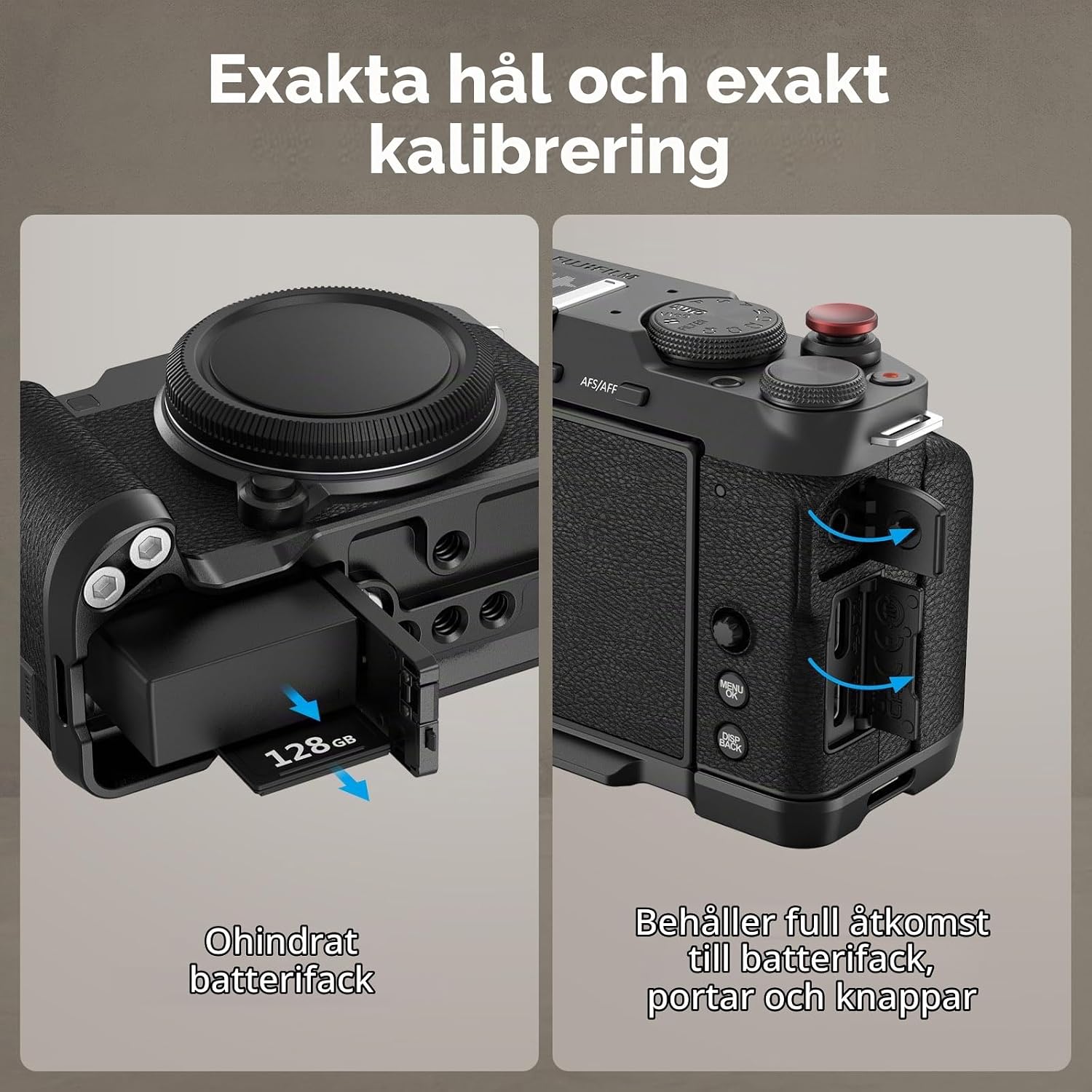 Detalle de SMALLRIG 4876 L-formad handgrepp för FUJIFILM X-M5 med Arca-platta