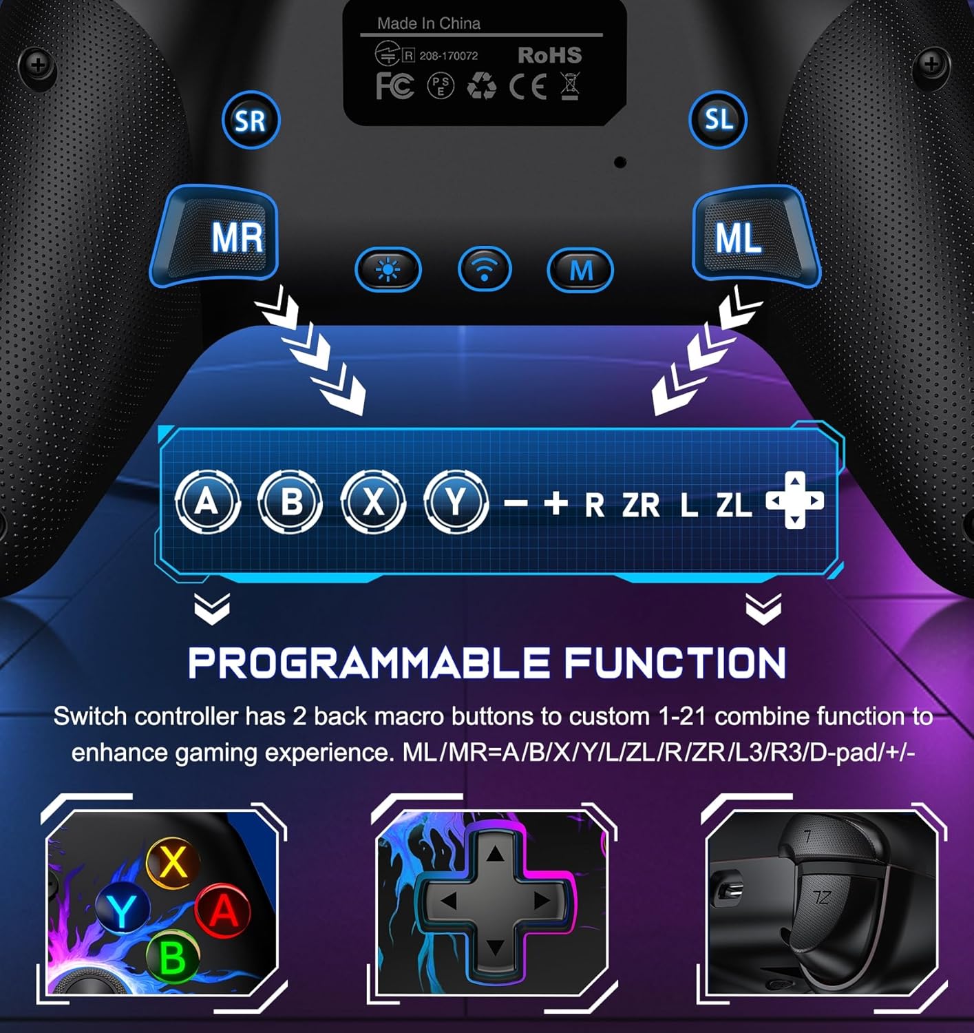 Thumbnail 1 de HELLCOOL Switch Pro Controller: Wireless, RGB, and Programmable Comfort for Nintendo Switch family