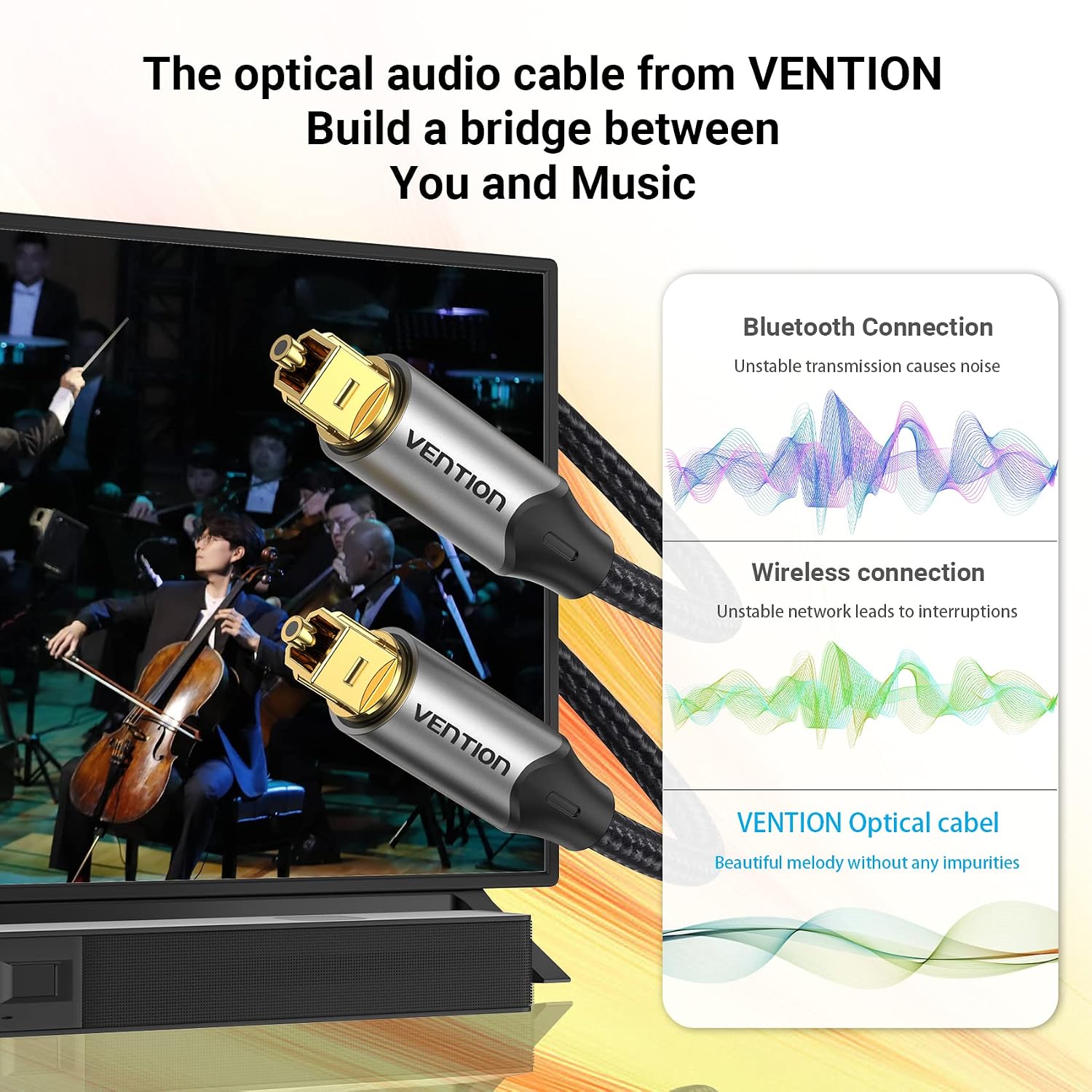 Detalle de VENTION 3m Optical Toslink Digital Audio Cable (Gold-Plated) for Soundbar to TV, S/PDIF Home Cinema