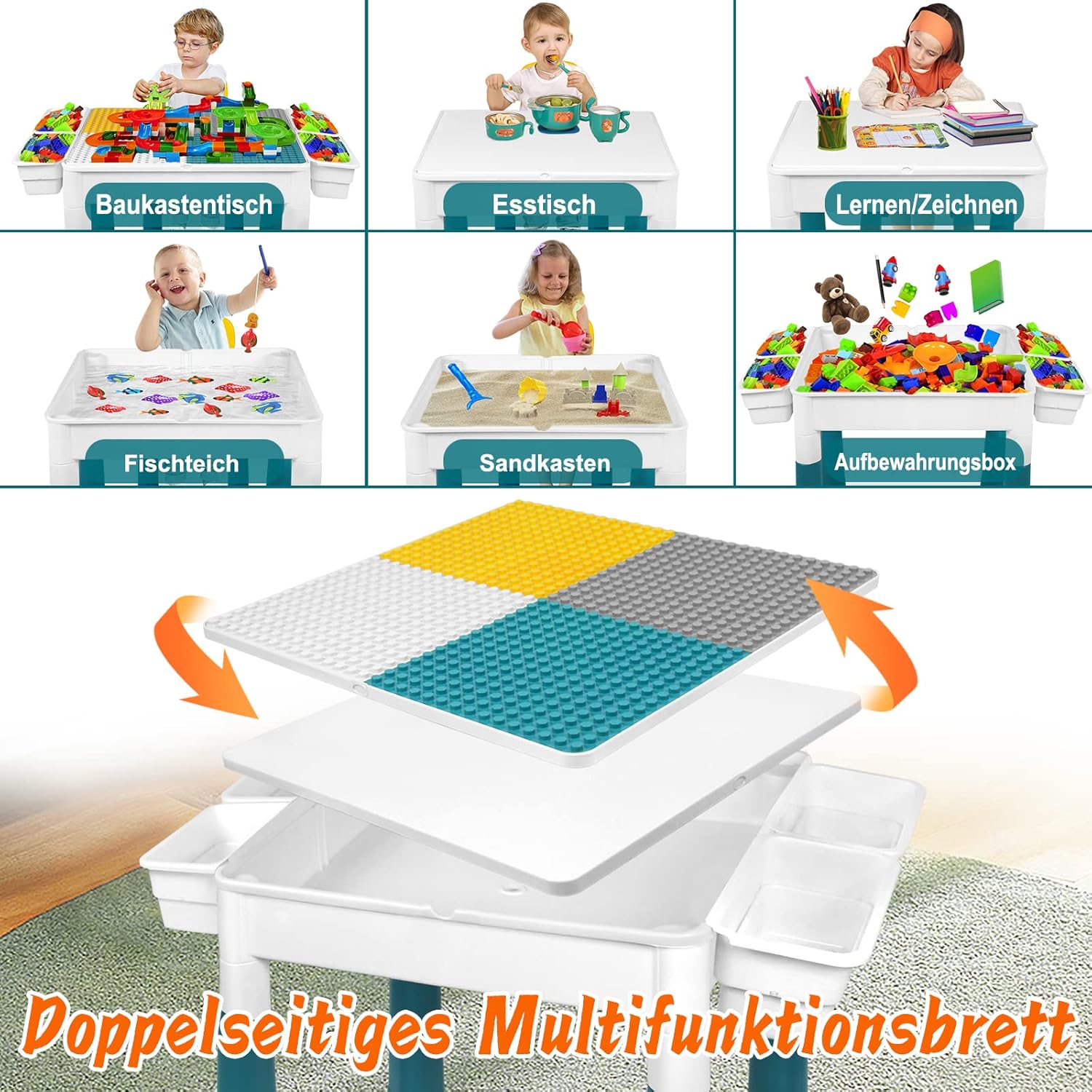 Thumbnail 2 de UISEBRT Kindertisch mit 2 Stühlen und 163 Bausteinen – Multifunktionaler Aktivitätstisch