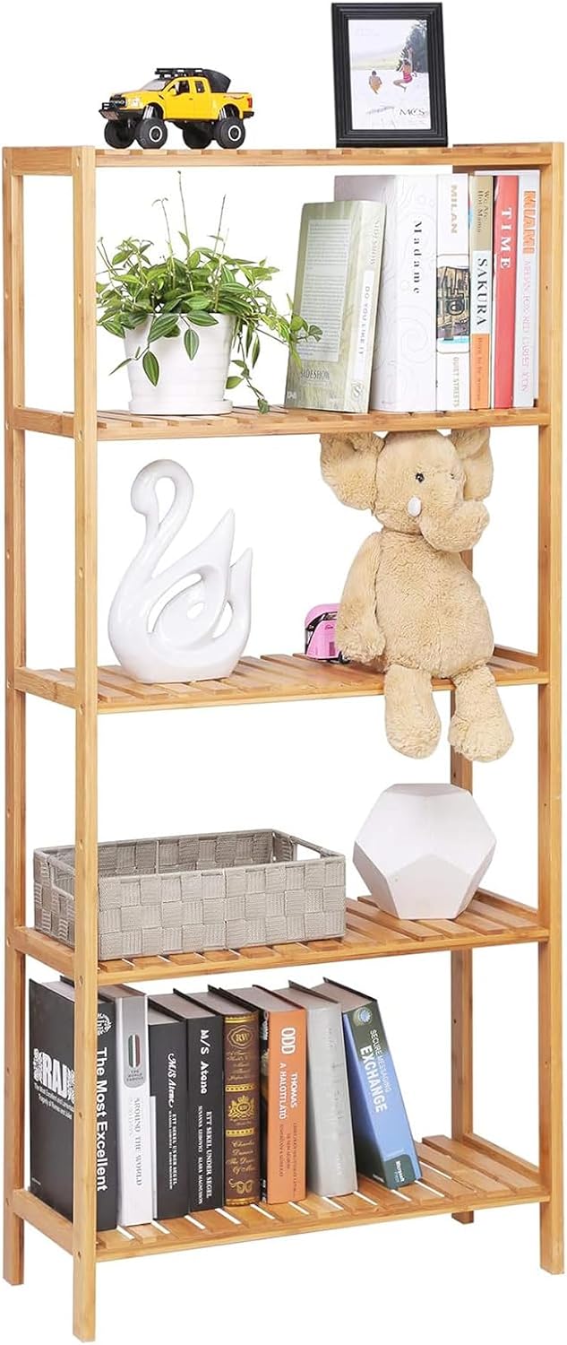 Thumbnail 6 de SONGMICS BCB35Y Bamboo 5-Shelf Floor Storage Rack — Adjustable Heights in Natural Finish