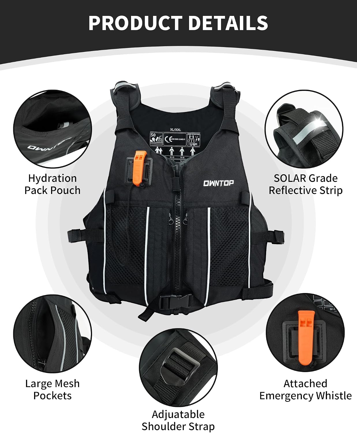 Thumbnail 3 de Owntop Swim Jacket Adult Youth | Hydration Pack, Dual Mesh Pockets, and Attached Whistle