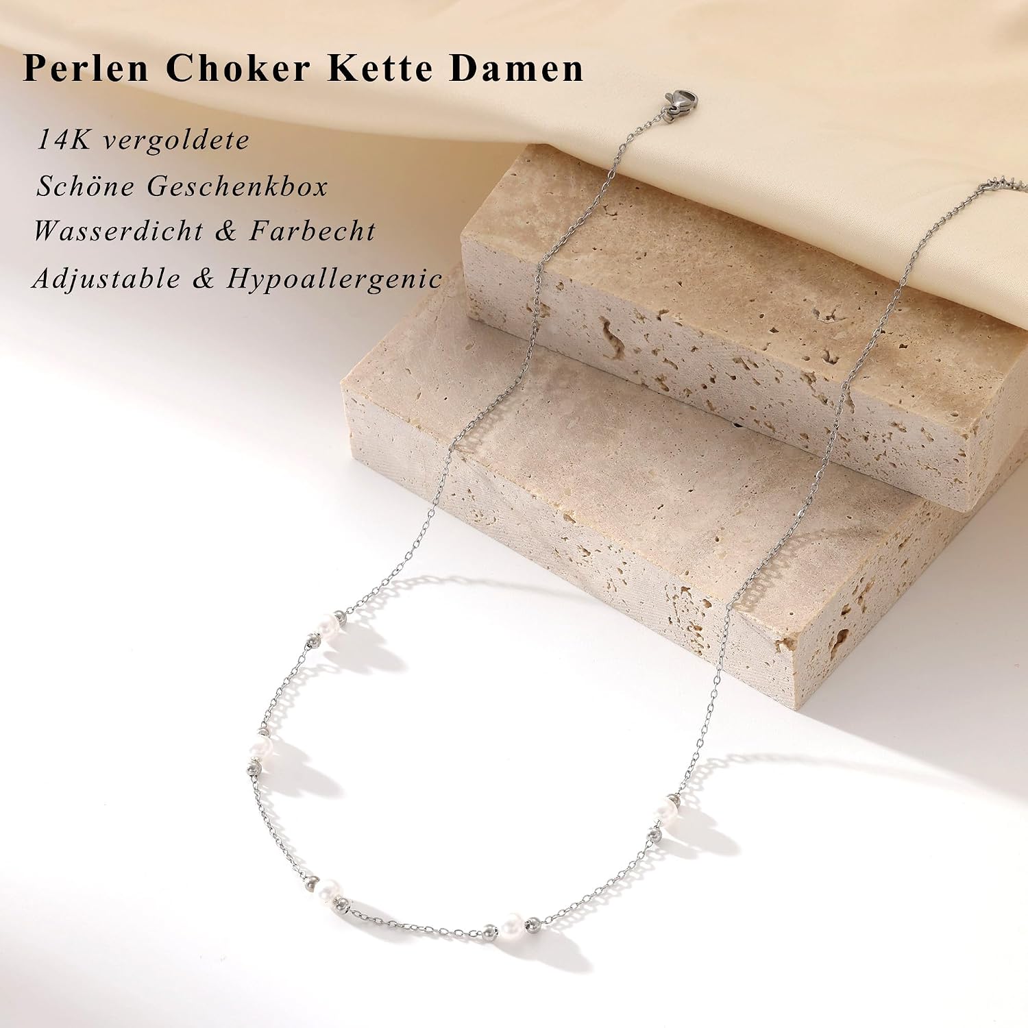 Thumbnail 3 de HARJJME Damen-Halskette Gold/Silber (925) vergoldet, 14K, Kleeblatt & Herz mit Cubic Zirkonia – Choker Charmkette