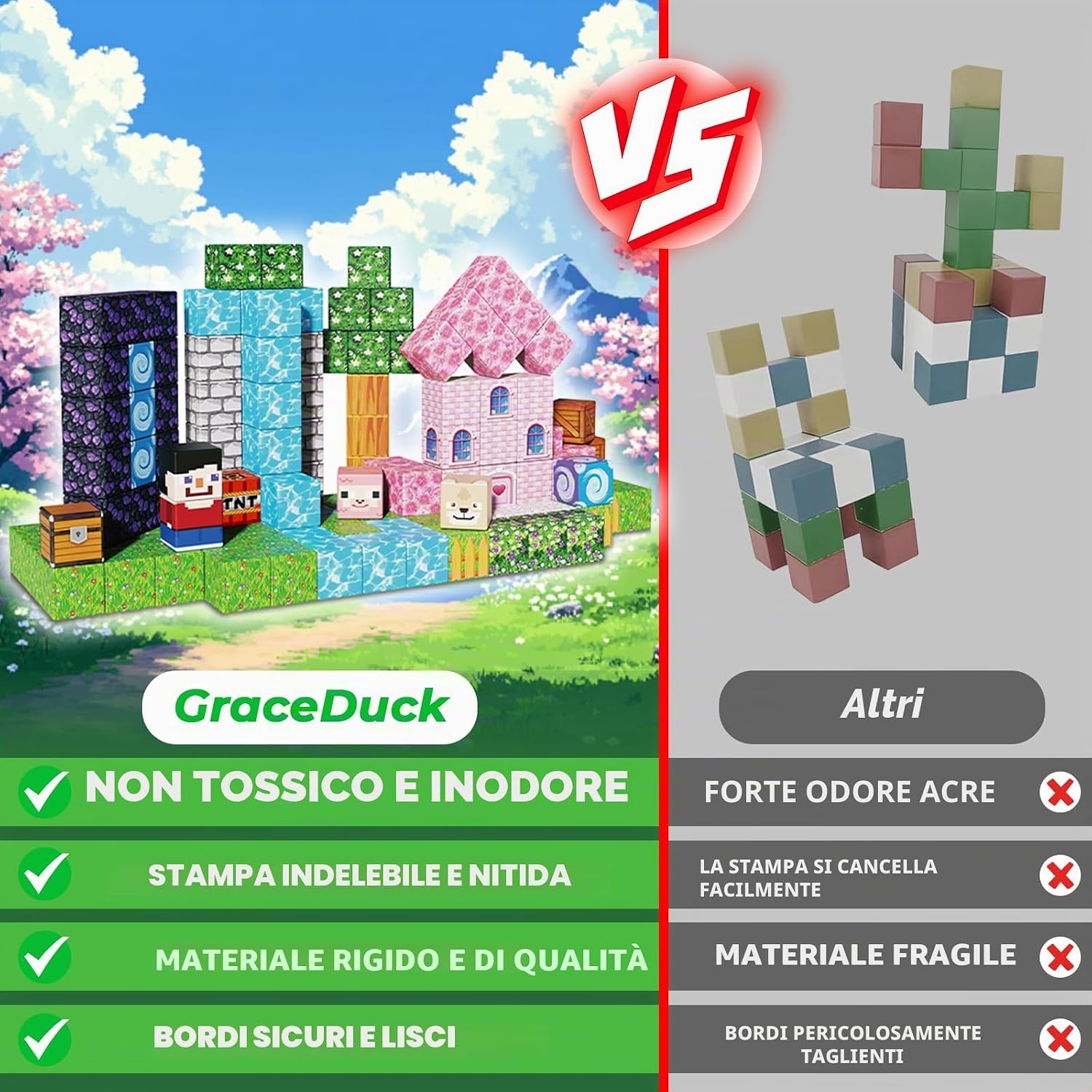 Thumbnail 3 de GraceDuck Costruzioni Magnetiche: 200 Blocchi per Foresta Oscura e Castello Rosa, Montessori per bambini 3–9 anni