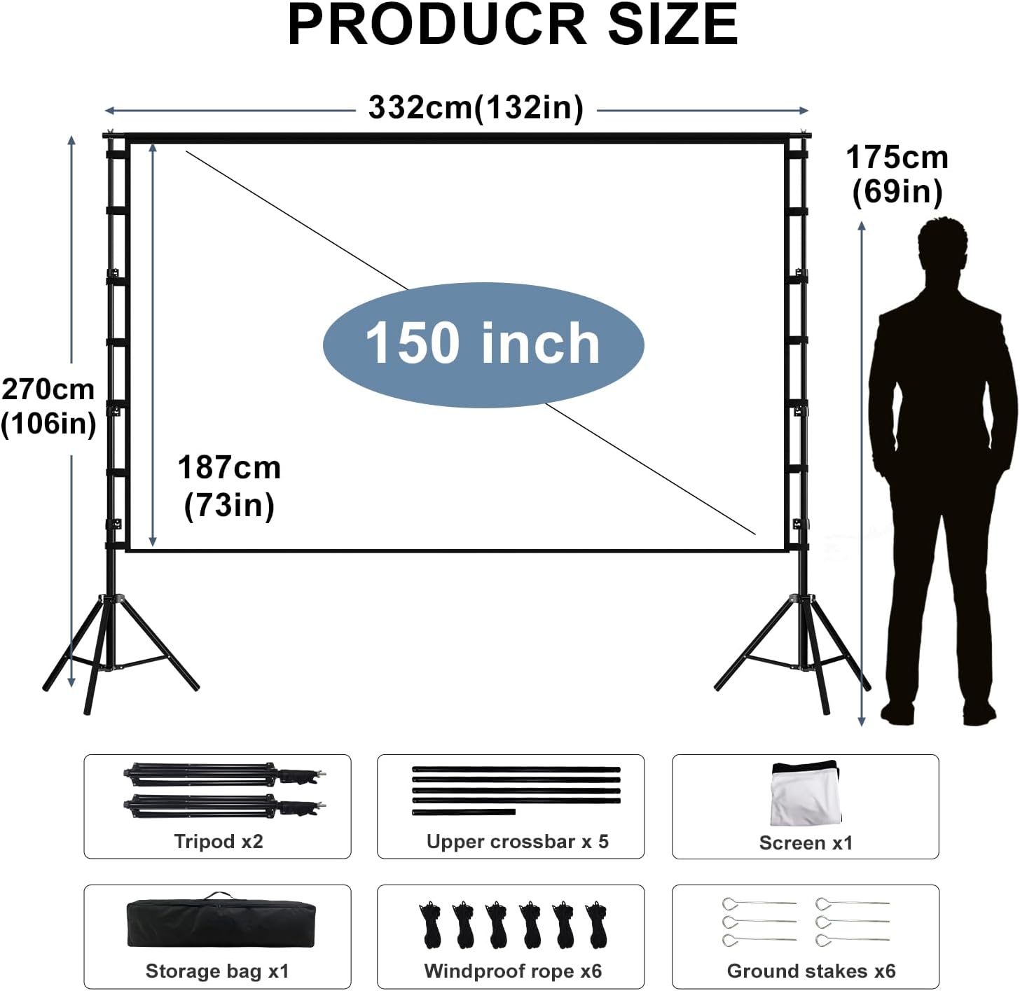 Thumbnail 2 de Lejiada 150-inch Outdoor Projector Screen with Stand (4K HD, Anti-crease) for Garden, Camping & Home Cinema