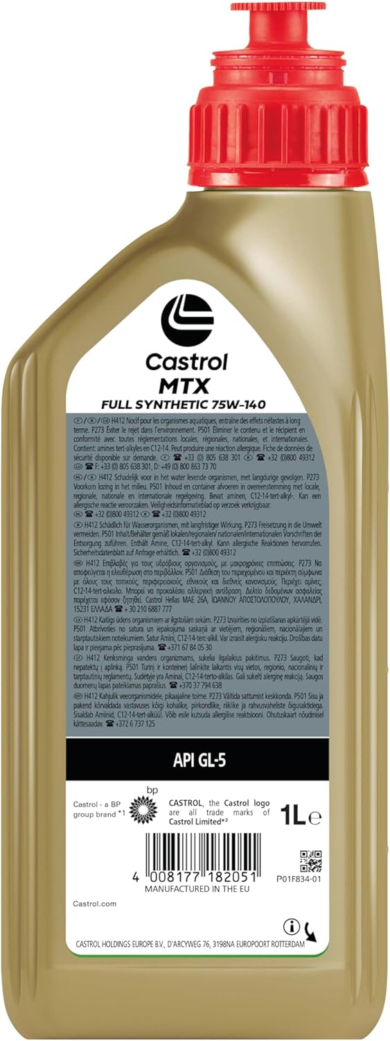 Thumbnail 1 de Castrol MTX FULL SYNTHETIC 75W-140, 1L – Huile de transmission synthétique pour deux-roues