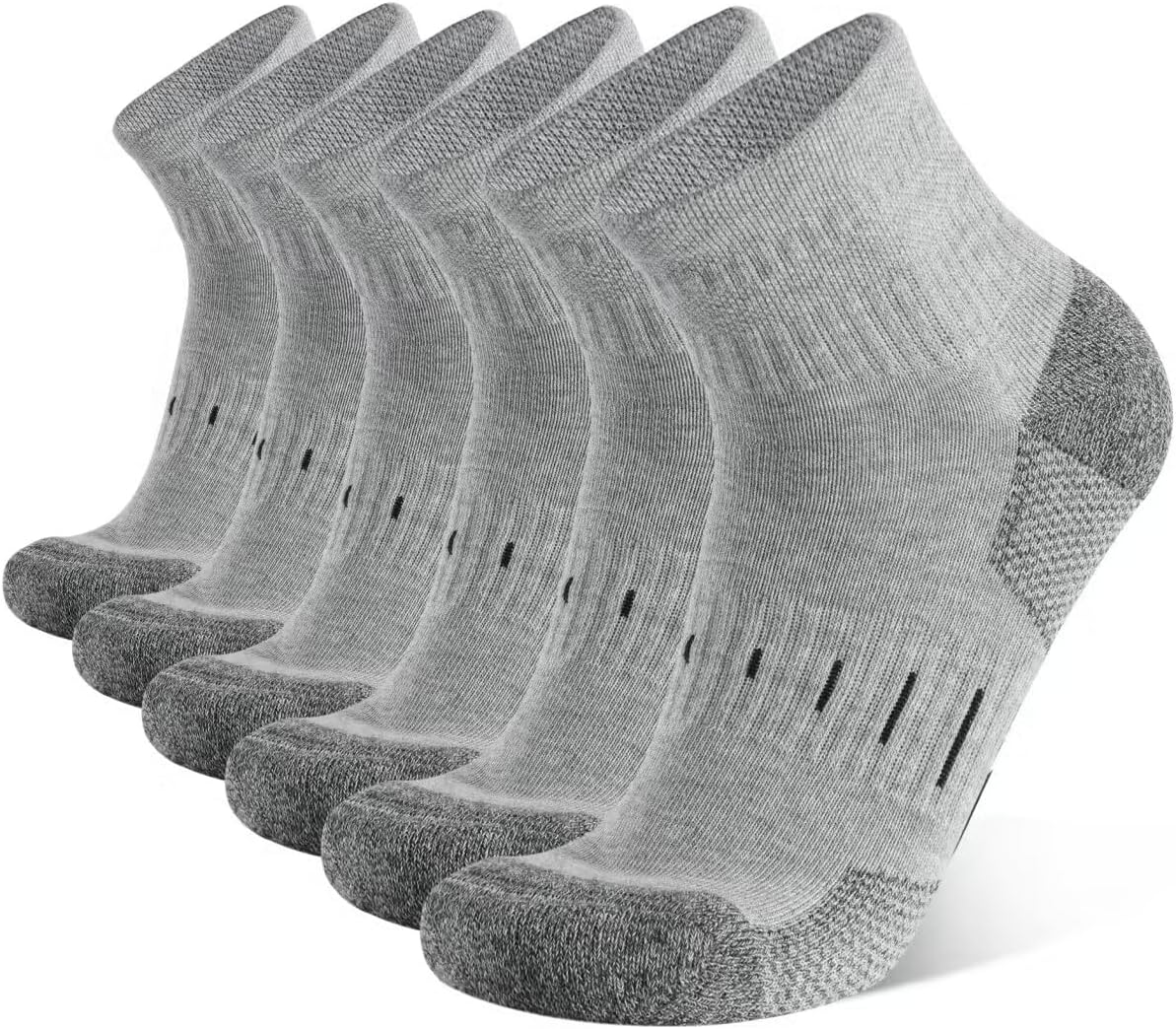 Detalle de YOJOOM Men's Sports Quarter Ankle Socks – Black, Pack of 6, Cushioned for Running
