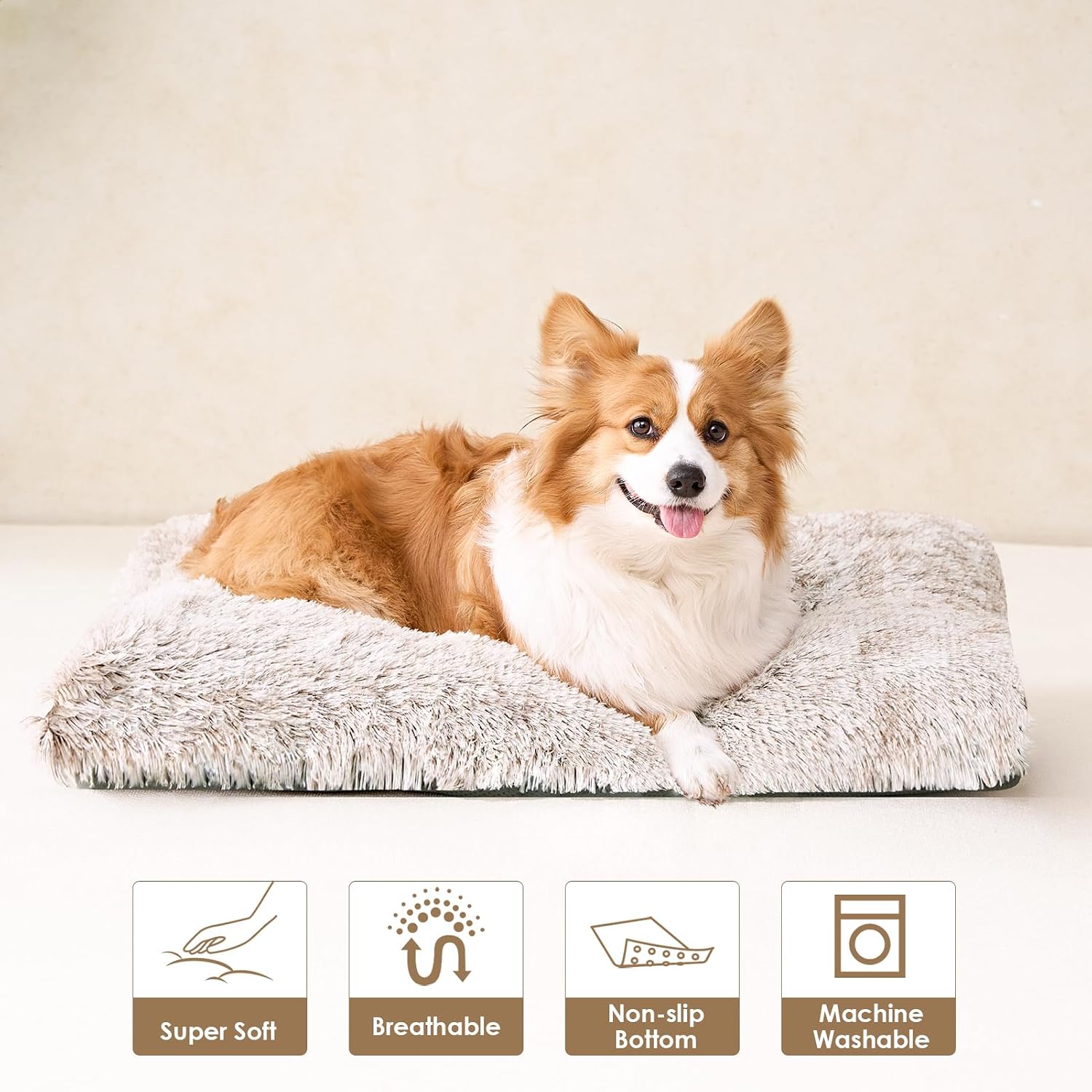 Detalle de EHEYCIGA Fluffy Dog Crate Bed Medium | Calming, Washable Mat with Non-Slip Base (75x50x7.5cm)