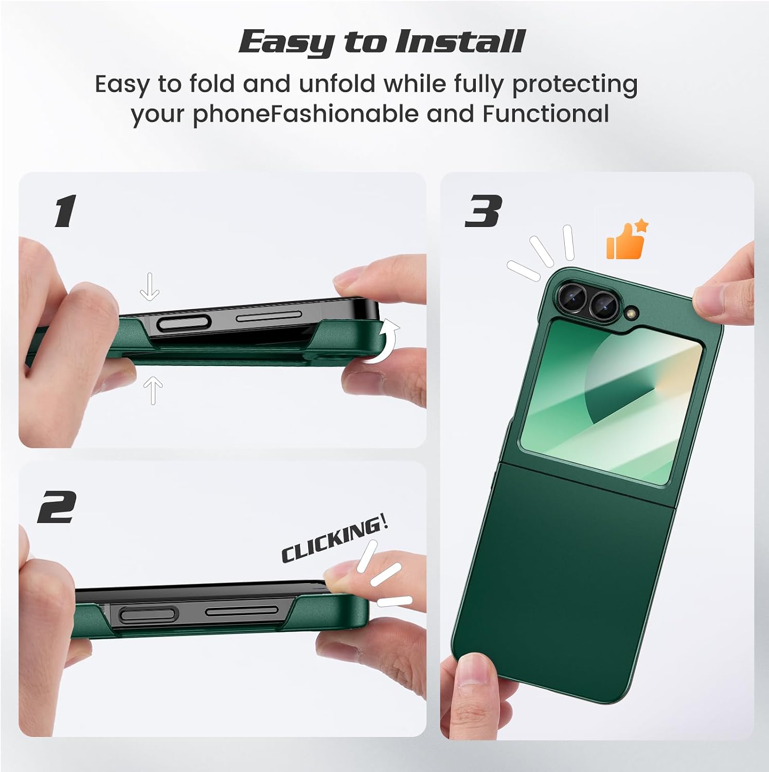 Detalle 2 de Doeshine Ultra Slim Case with Built-in Screen Protector for Samsung Galaxy Z Flip 7 FE / Z Flip 6