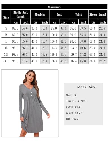 Thumbnail 5 de Crewhpo Chemise de Nuit Femme Manches Longues en Coton Col V - Confort Durable